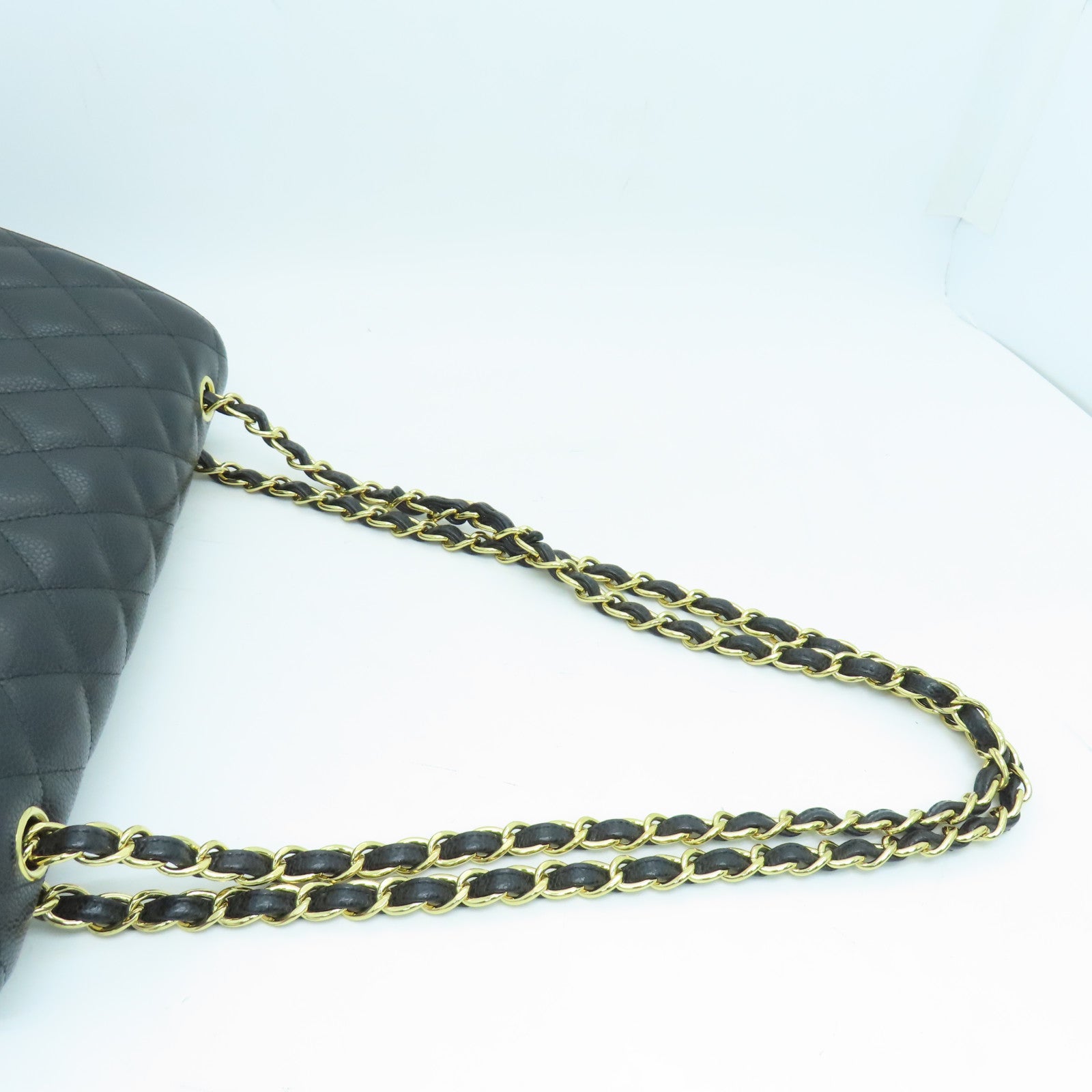 CHANEL 菱格牛皮皮革Jumbo Shoulder Bag金扣鏈帶肩背袋黑色