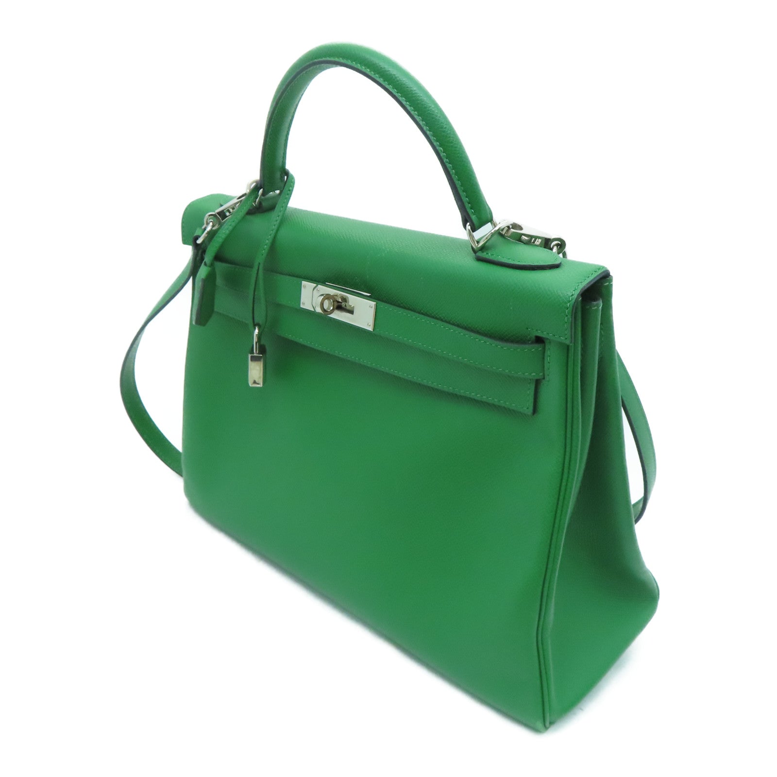 HERMES 【激减优惠】Epsom皮革Kelly 32银扣手挽肩背两用袋Bengale/绿色
