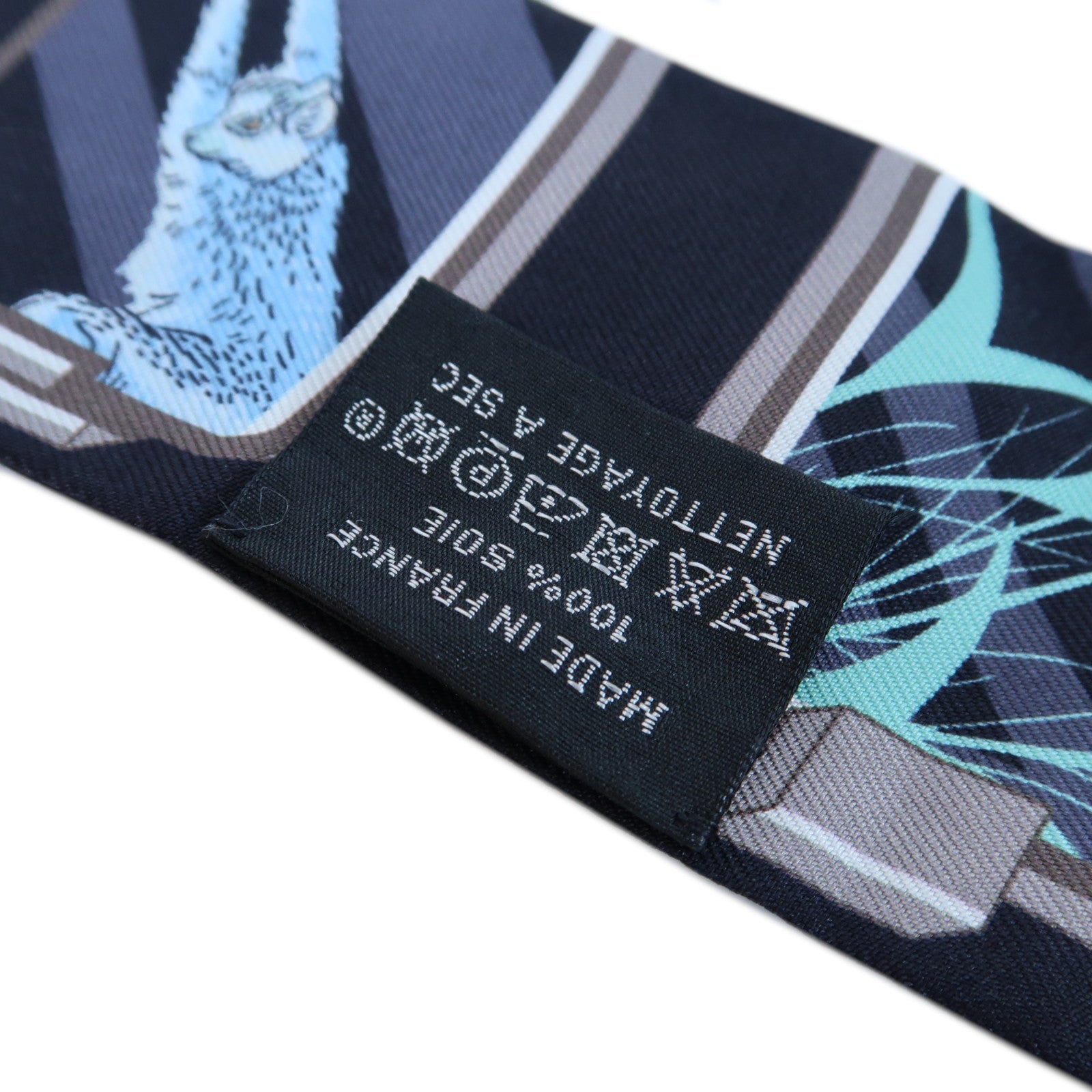 HERMES 絲質Twilly Scarf絲巾深藍色/粉紅色