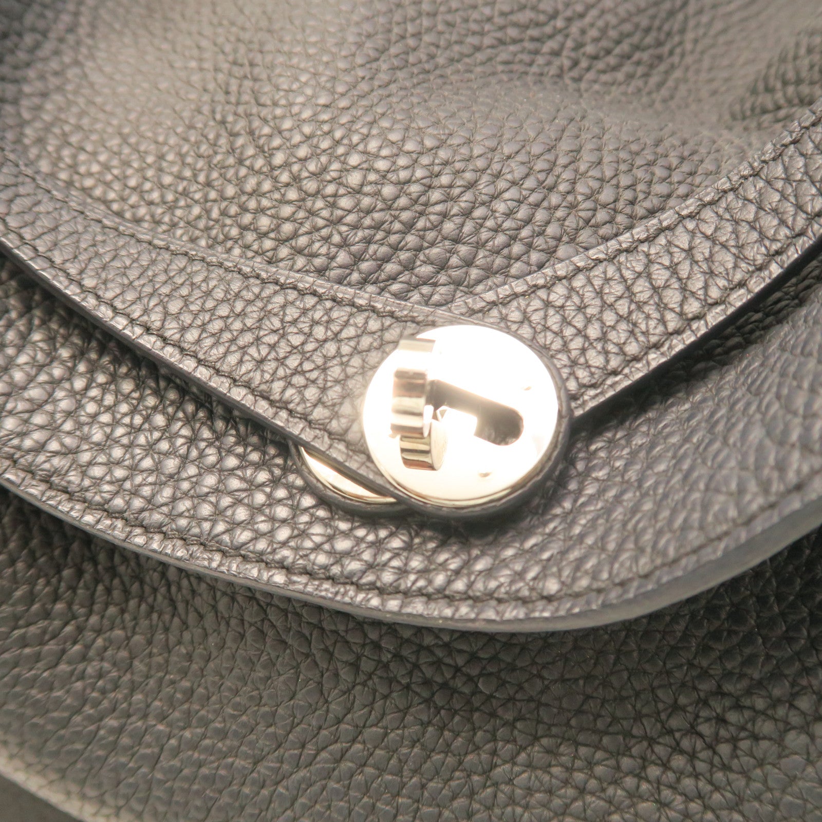 HERMES Taurillon Clemence Leather Lindy 34 Silver Buckle Handle Shoulder Backpack Black