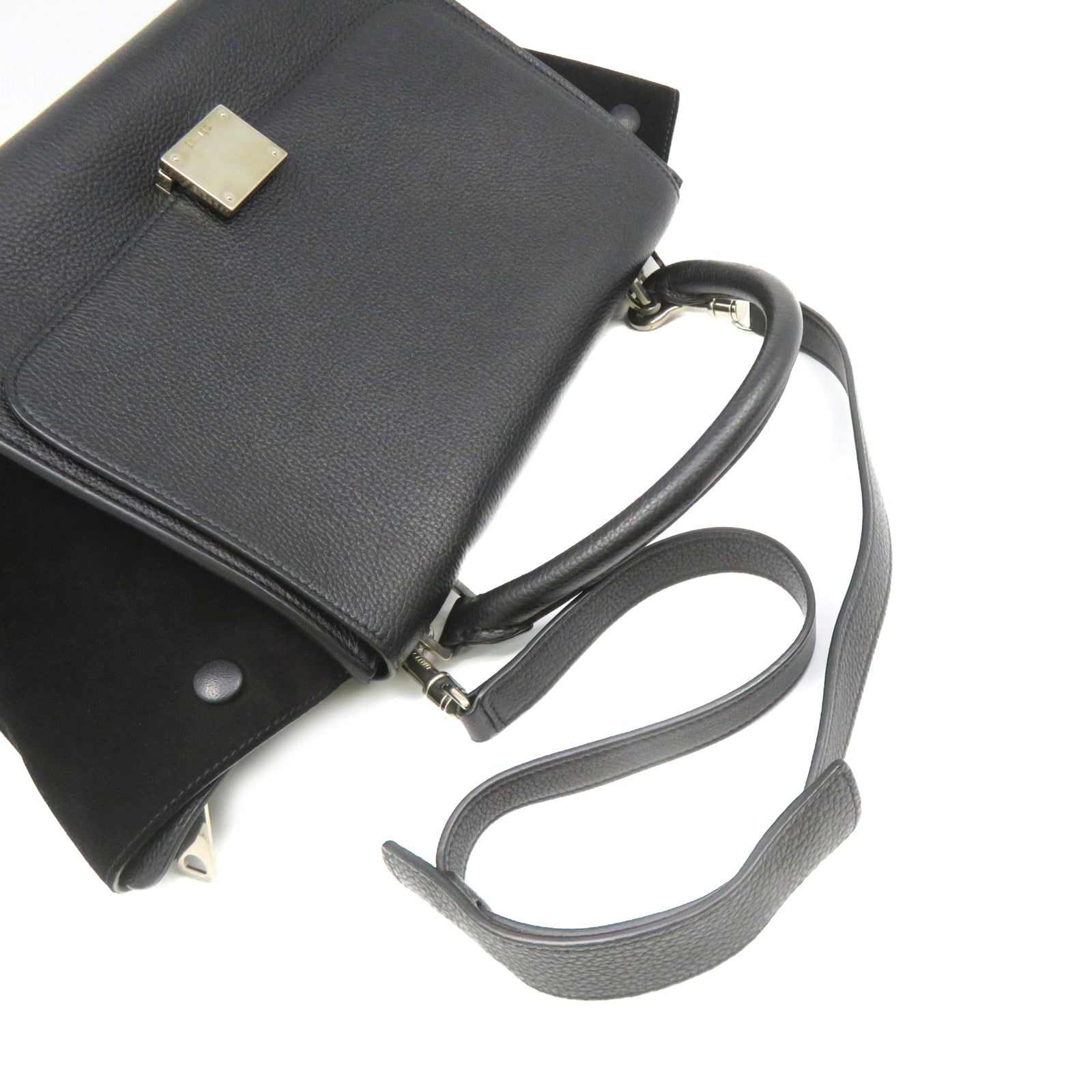CELINE 牛皮皮革金扣Trapeze Small 2Way Hand Bag手挽肩背两用袋黑色