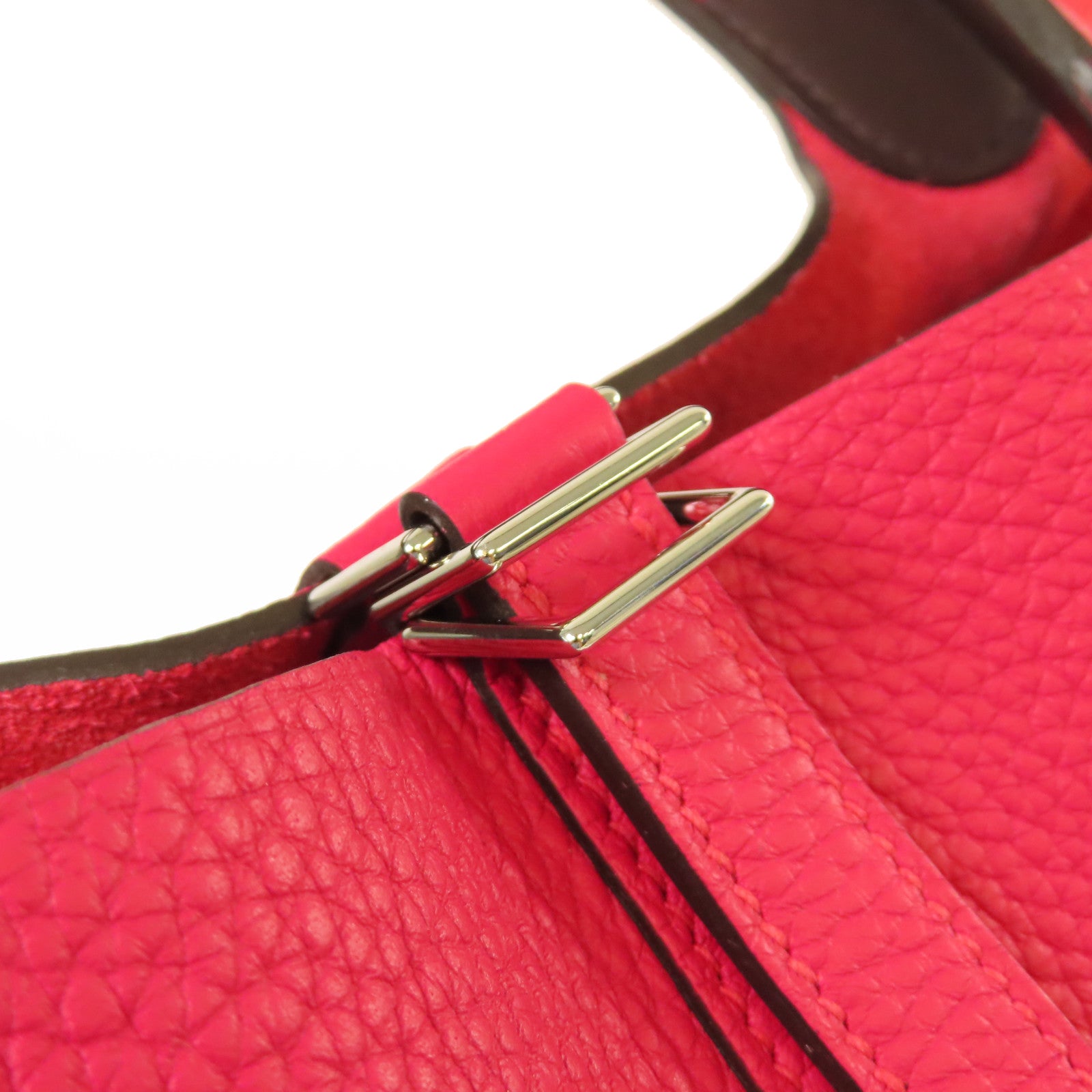HERMES Clemence皮革Picotin MM Tote Bag銀扣手挽袋Framboise覆盆子粉紅色