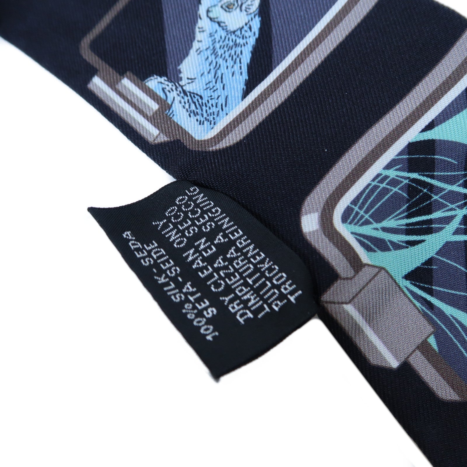 HERMES 絲質Twilly Scarf絲巾深藍色/粉紅色