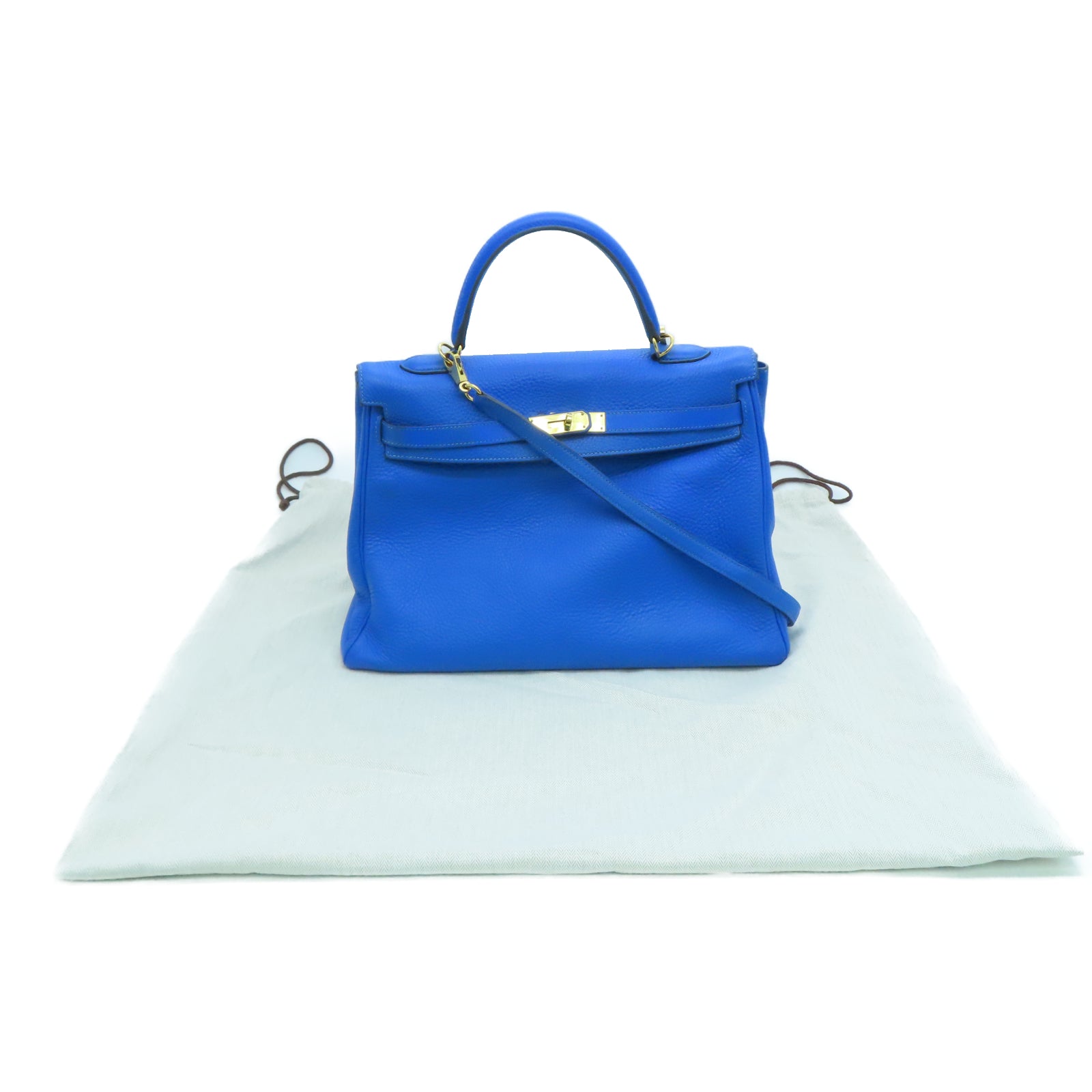 HERMES Taurillon Clemence皮革Kelly 35金扣手挽肩背两用袋希腊蓝色
