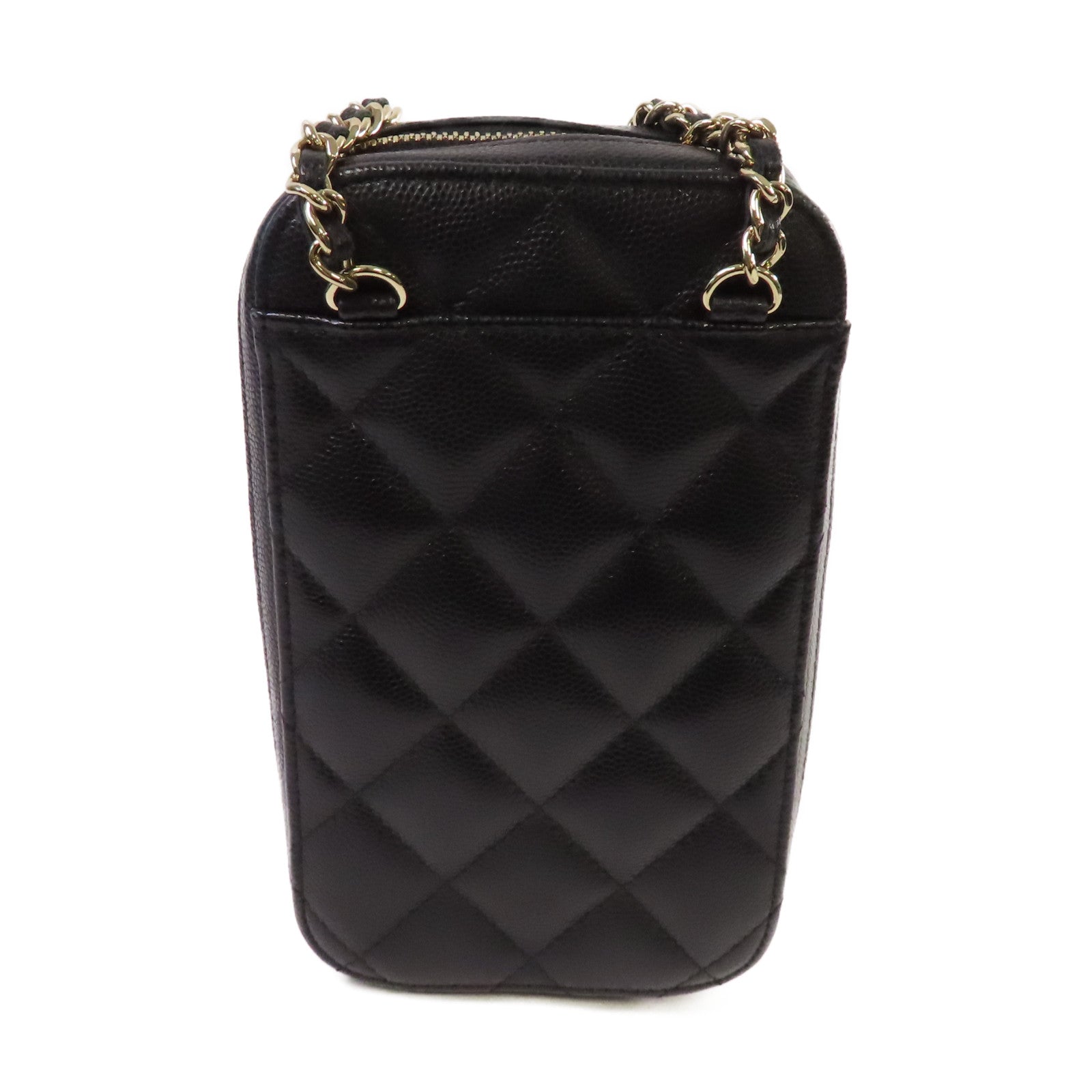 CHANEL 菱格Caviar皮革Phone Shoulder Bag金扣鏈帶肩背袋黑色