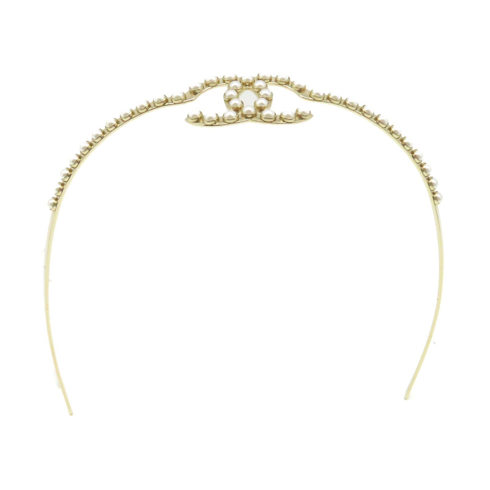 CHANEL 金屬/仿珍珠Hair Band髮箍金色/珍珠色