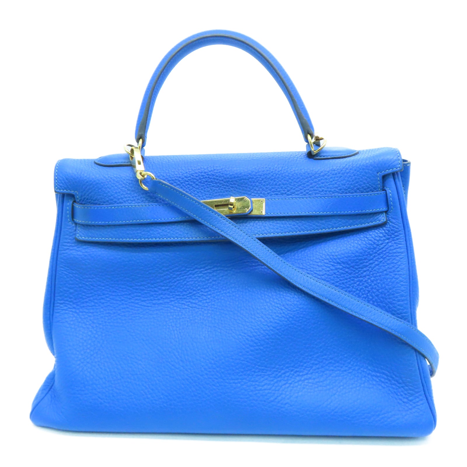 HERMES Taurillon Clemence皮革Kelly 35金扣手挽肩背两用袋希腊蓝色