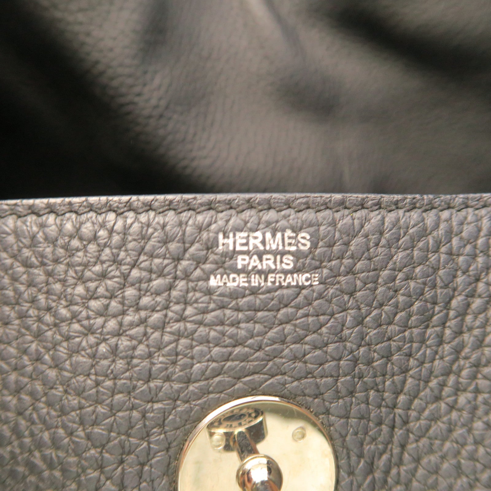 HERMES Taurillon Clemence Leather Lindy 34 Silver Buckle Handle Shoulder Backpack Black