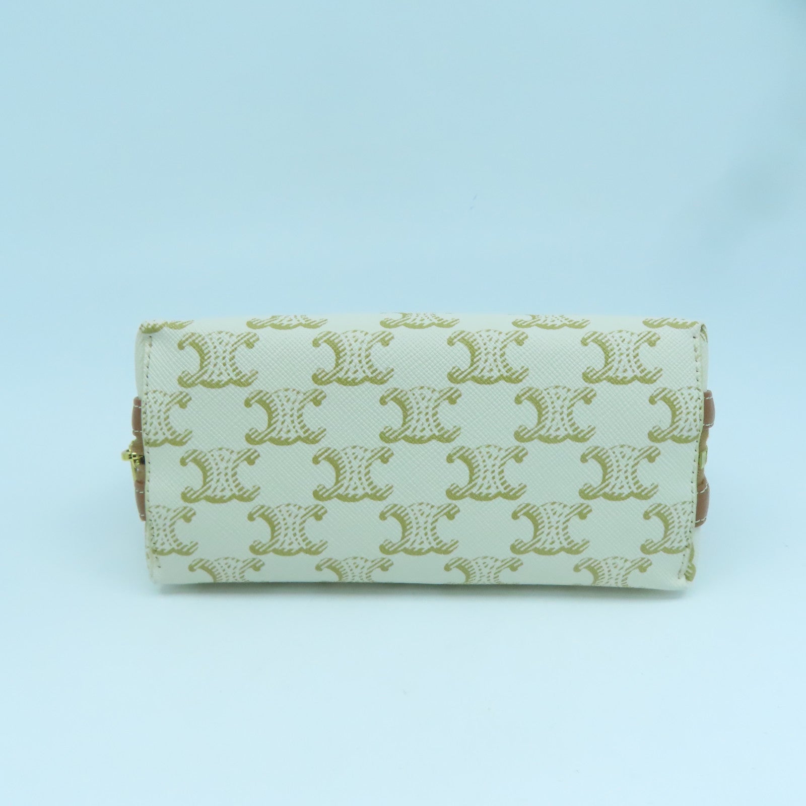 CELINE Coated Canvas Triomphe Gold Buckle Shoulder Bag White