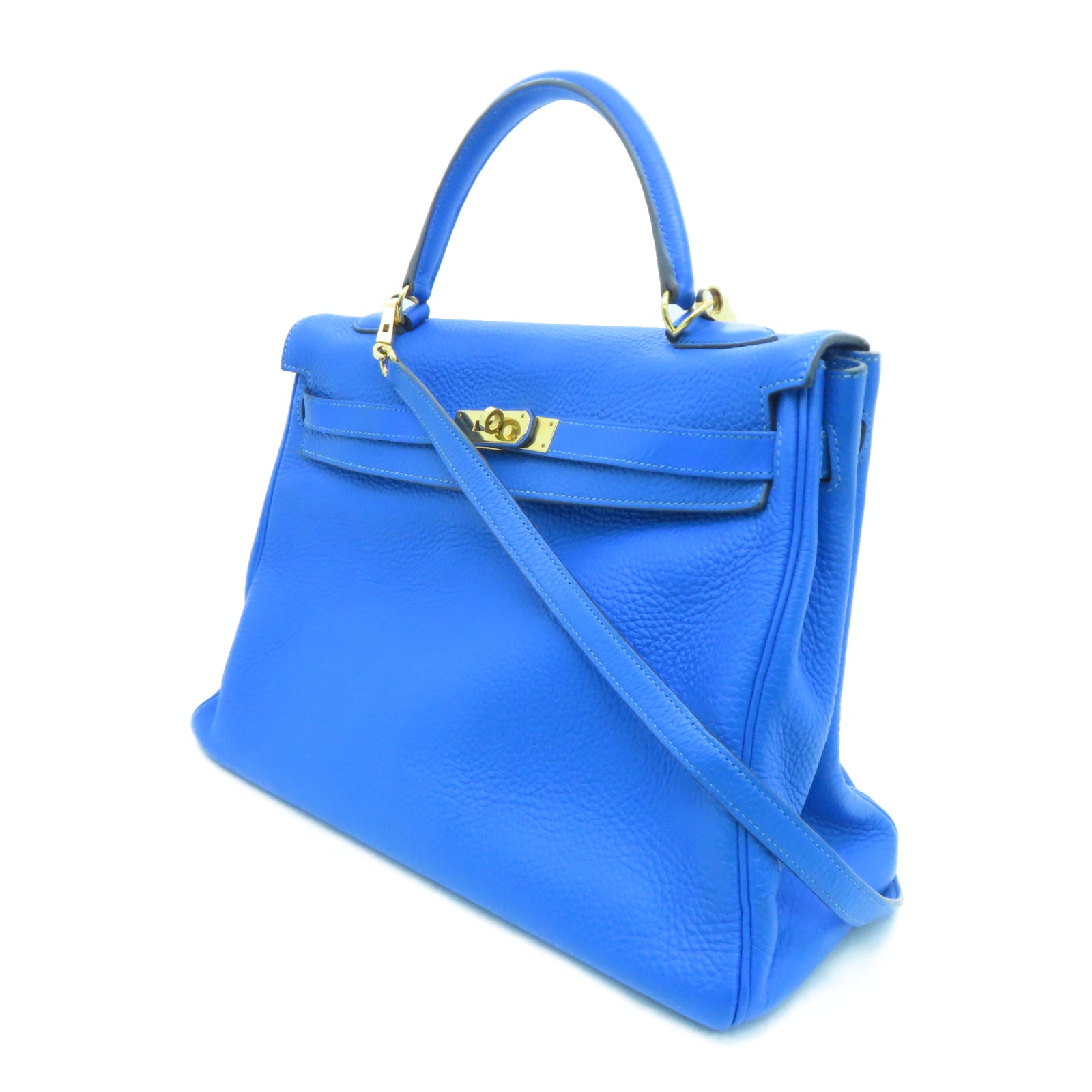 HERMES Taurillon Clemence皮革Kelly 35金扣手挽肩背两用袋希腊蓝色