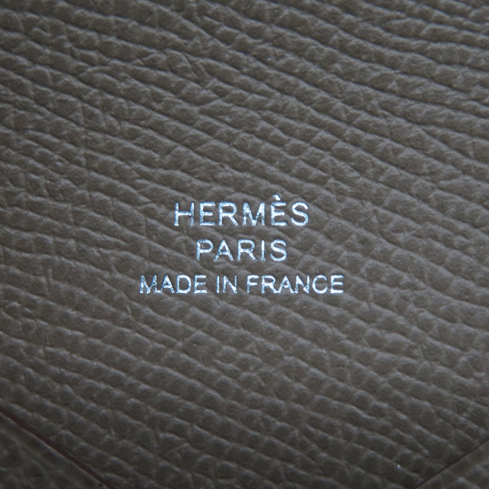 HERMES Epsom皮革Calvi銀扣卡片套Etoupe大象灰色