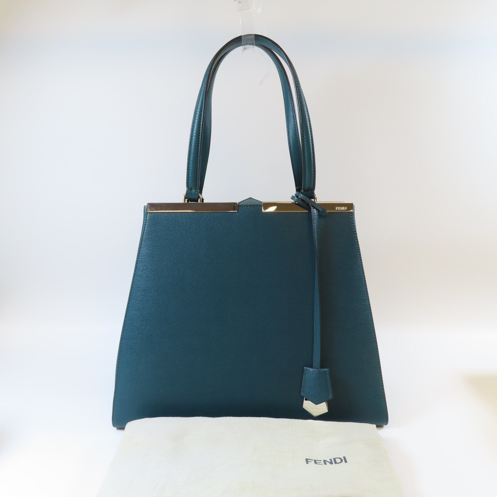 FENDI 牛皮皮革Tote bag銀扣肩背袋綠色