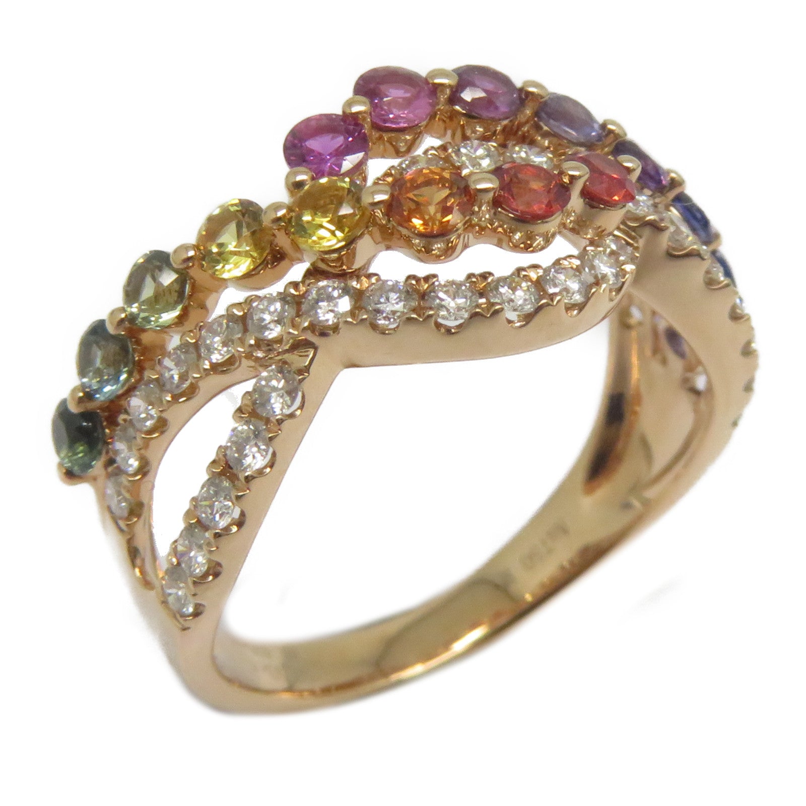 JEWELRY 【激減優惠】18K玫瑰金Multi Sapphire Diamond Ring 0.93ct彩色藍寶石/0.4ct鑽石戒指US#6
