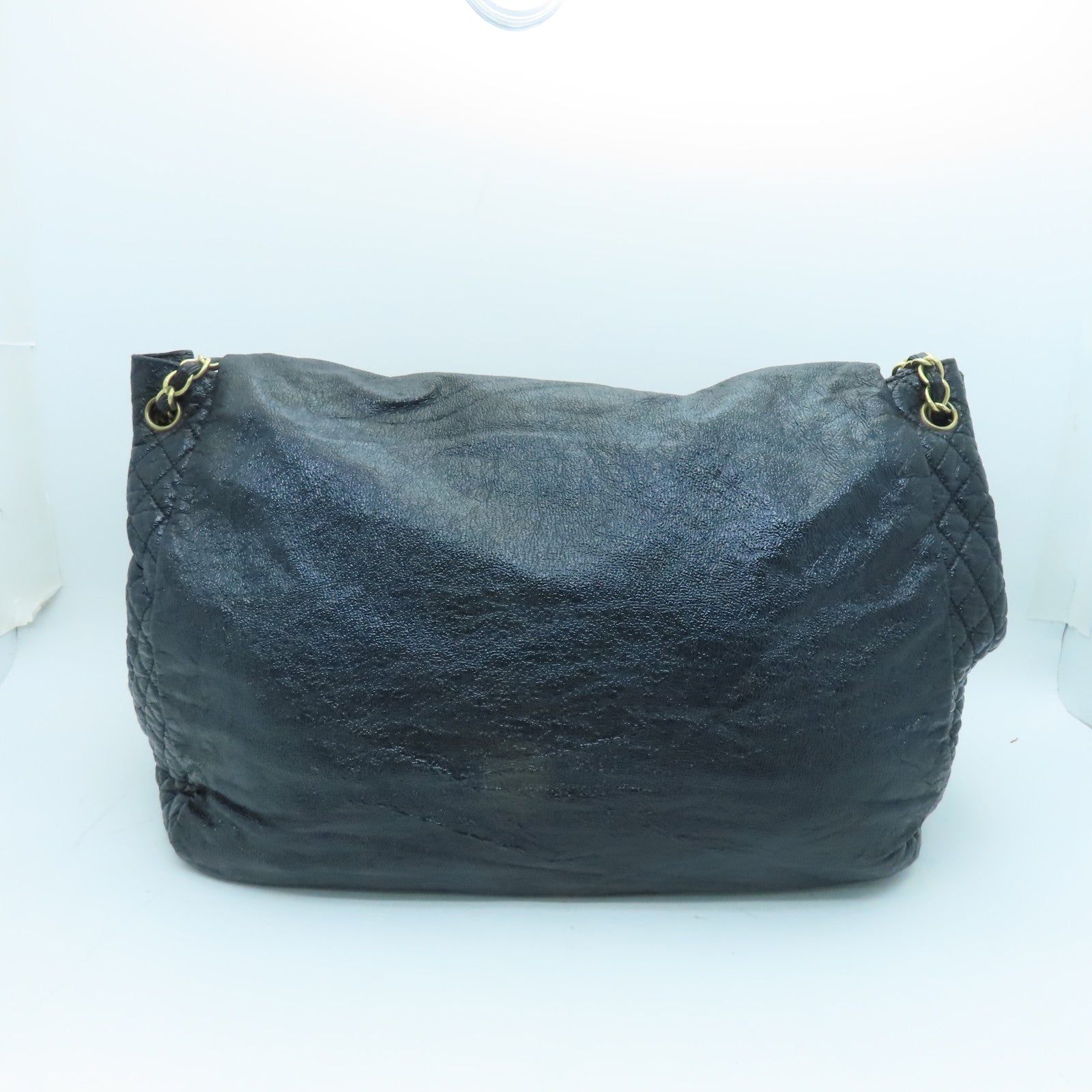 CHANEL coated canvas Chain Shoulder Bag gold buckle chain shoulder bag black