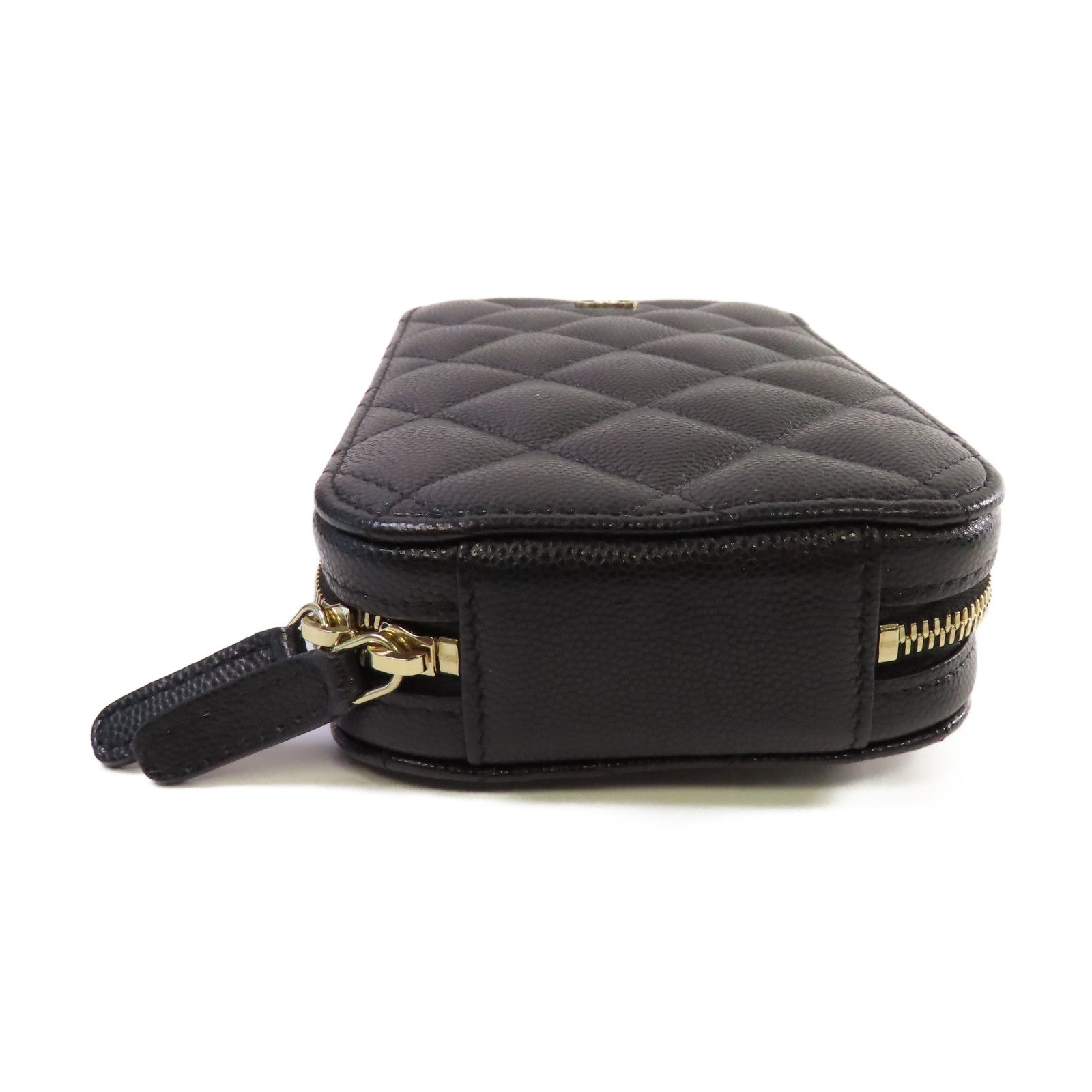 CHANEL 菱格Caviar皮革Phone Shoulder Bag金扣鏈帶肩背袋黑色