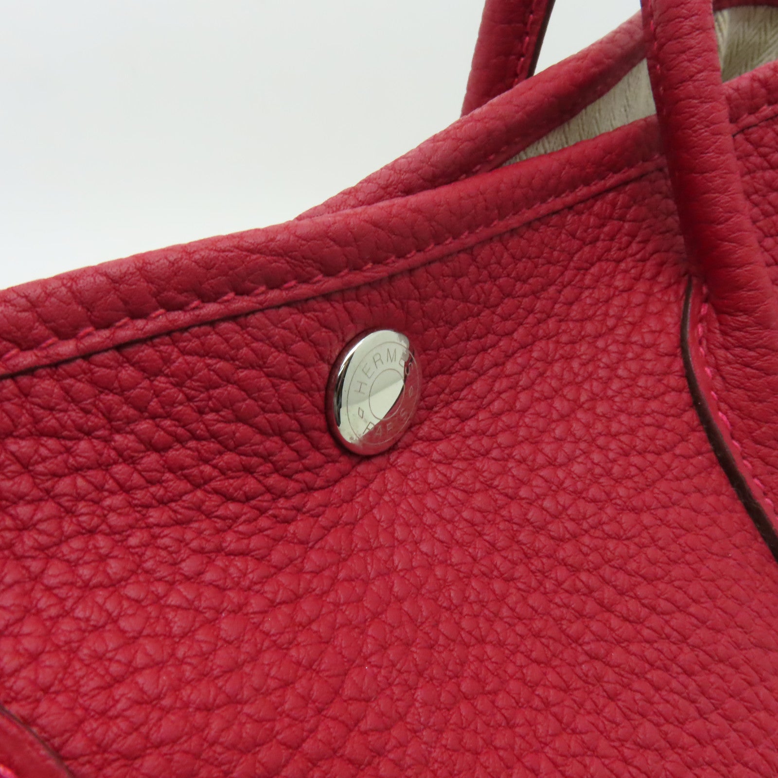 HERMES Negonda皮革Garden Party TPM銀扣手挽袋Rouge Casaque紅色