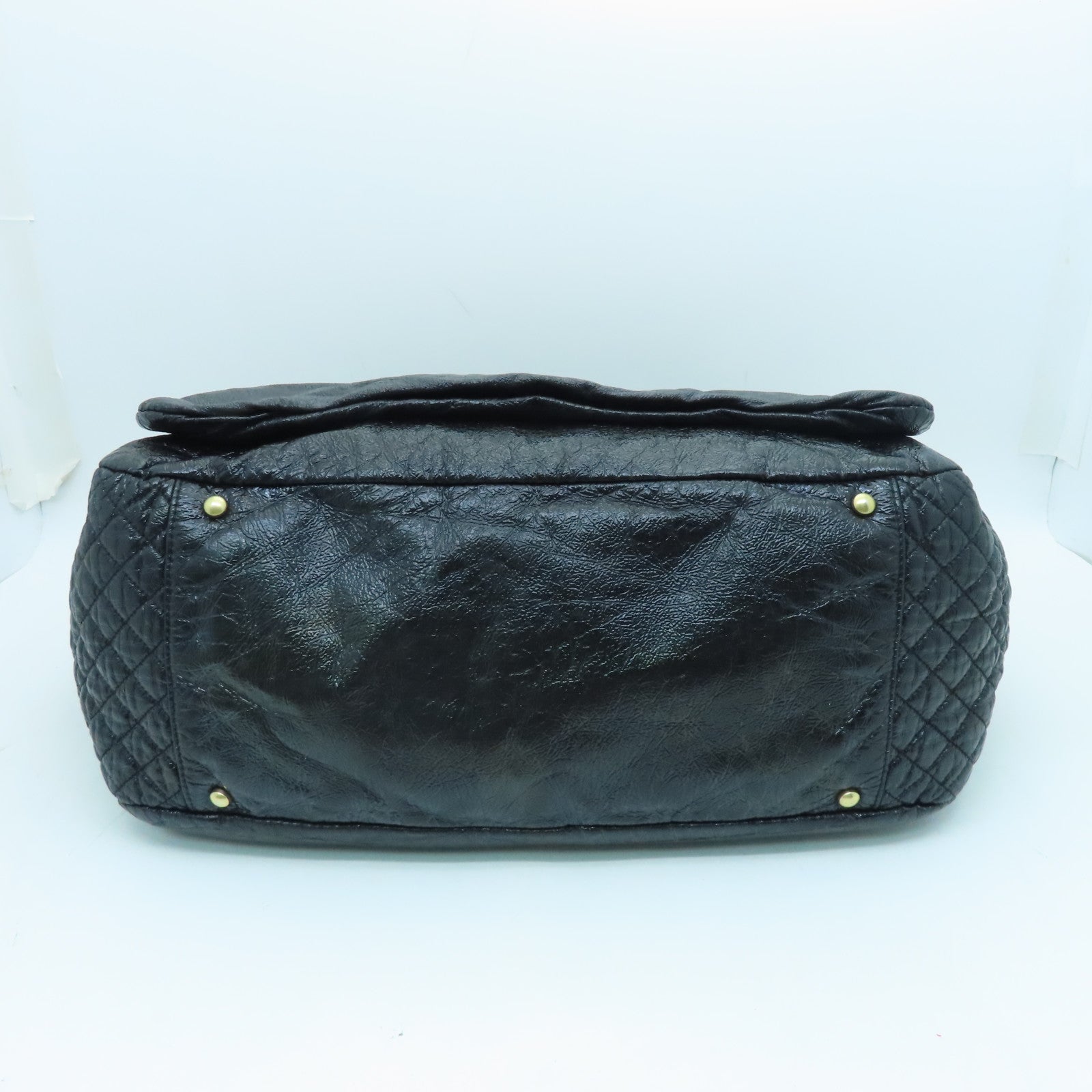 CHANEL coated canvas Chain Shoulder Bag gold buckle chain shoulder bag black