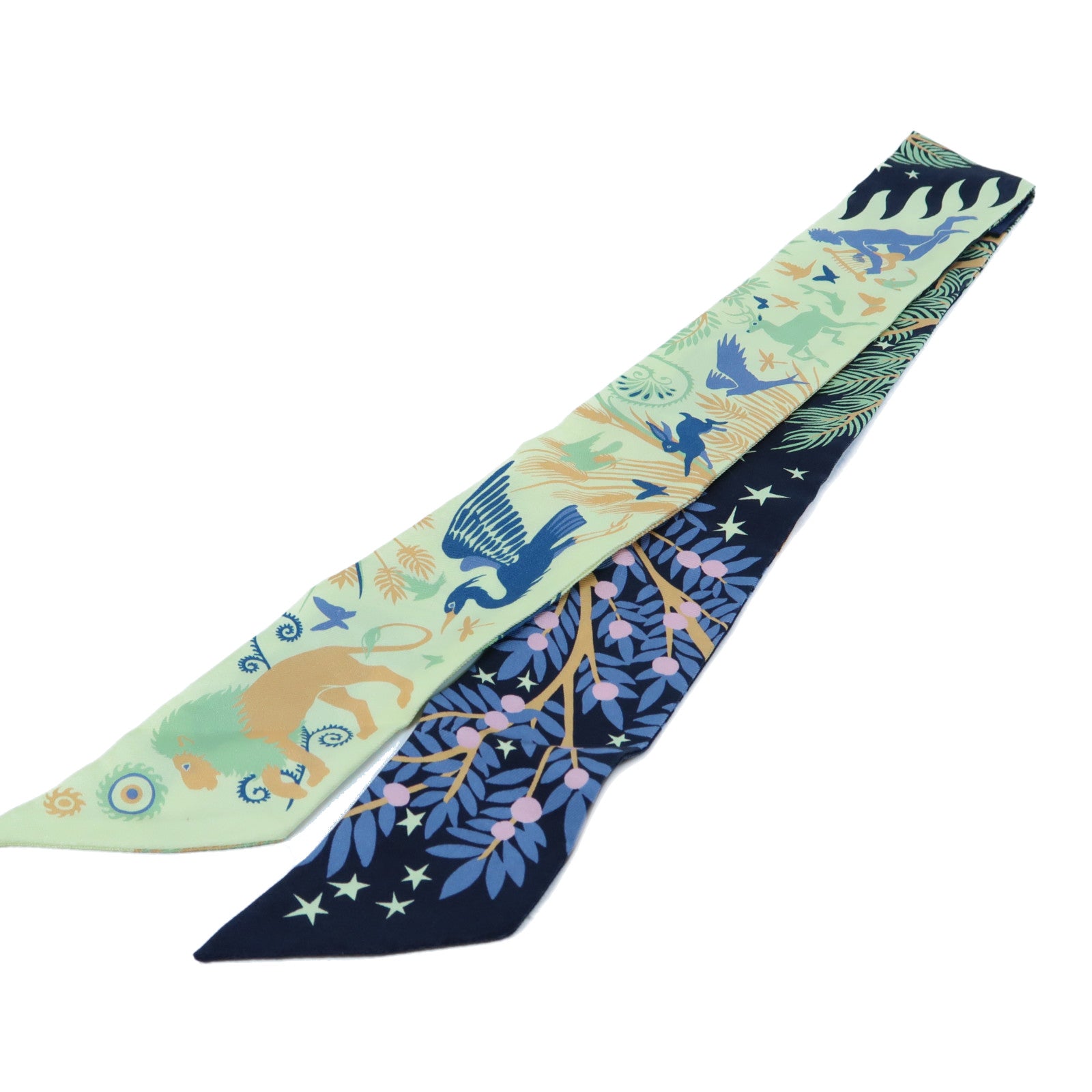 HERMES 絲質Twilly Scarf絲巾藍色/黃色