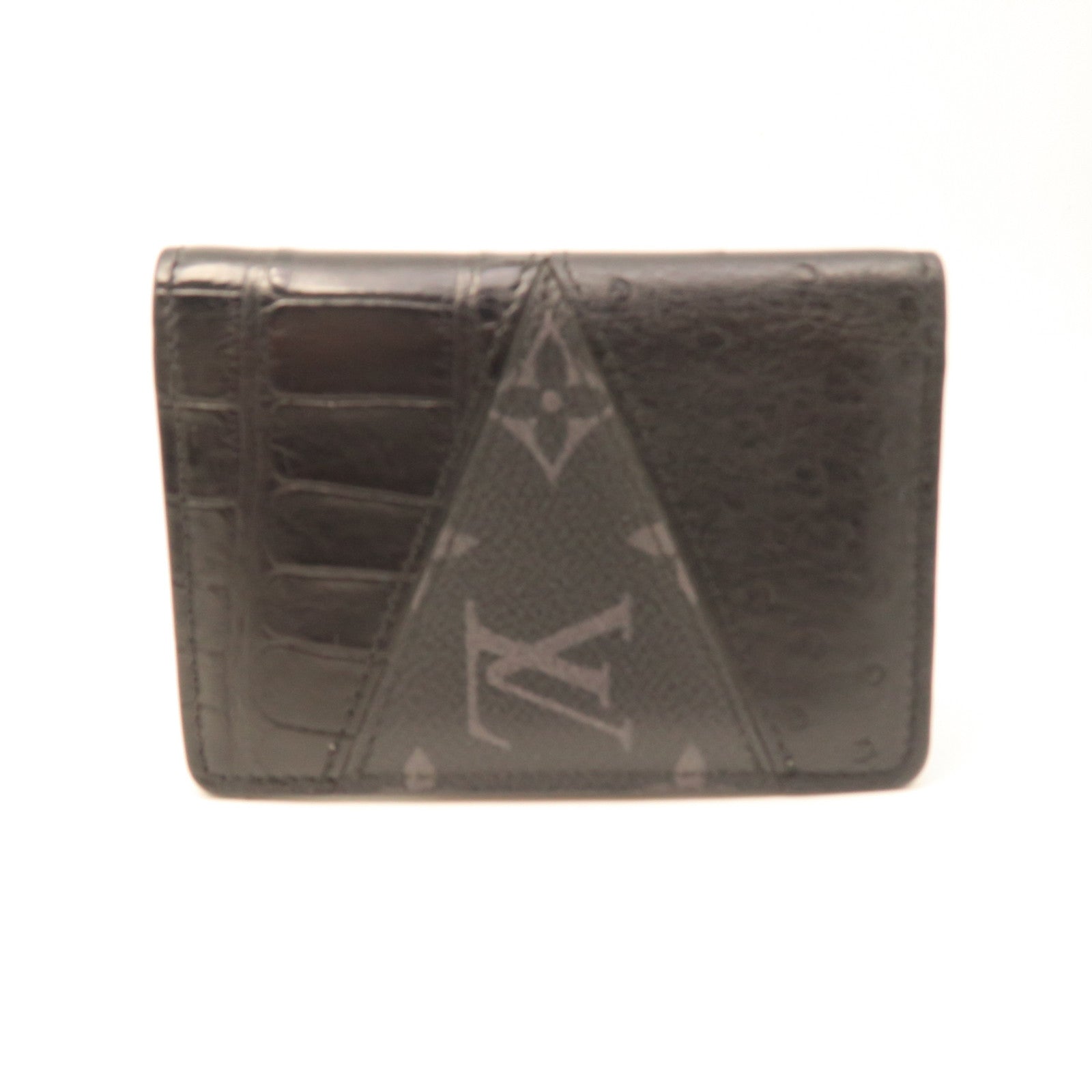 LOUIS VUITTON Monogram Eclipse Crocodile/Ostrich Leather Card Case Black