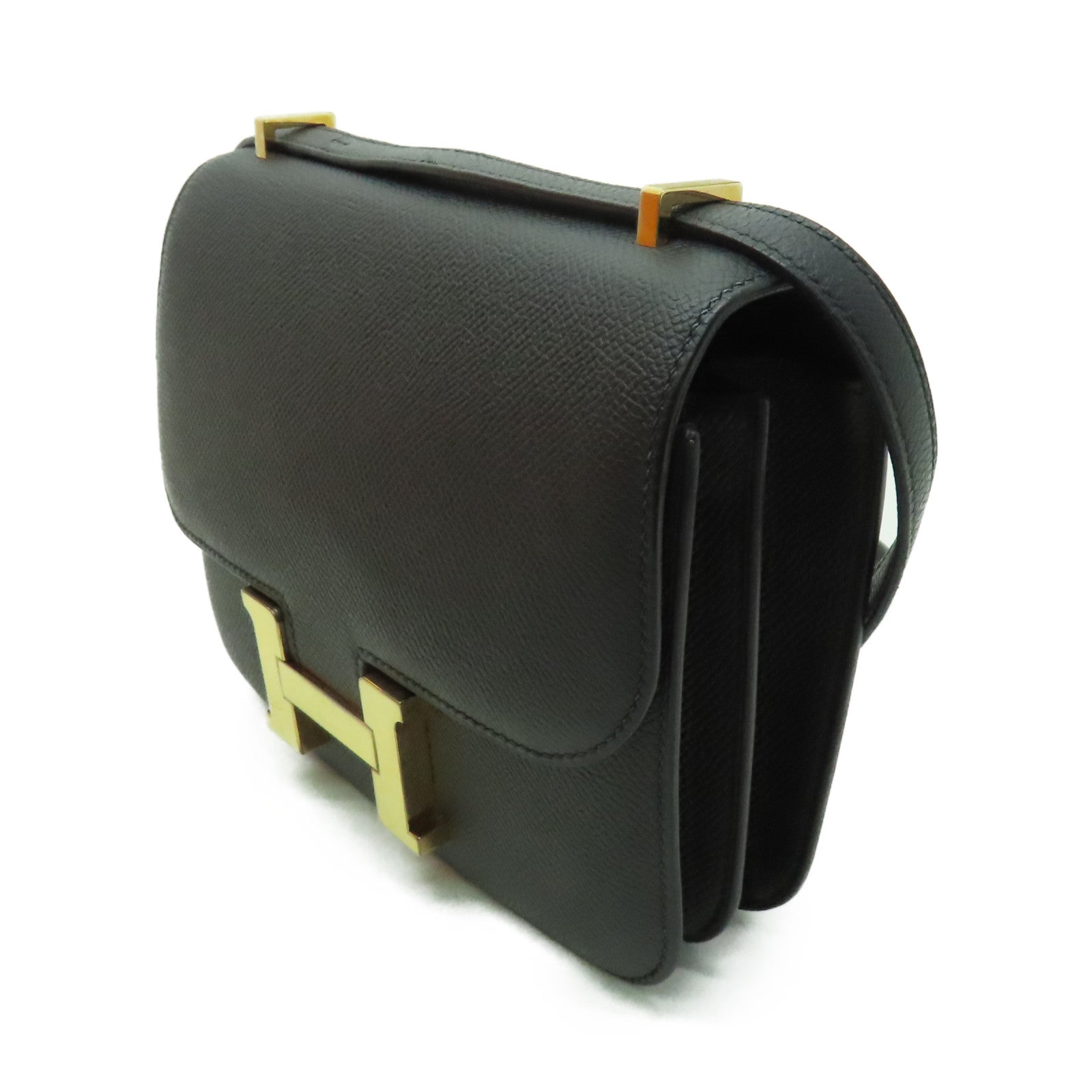 HERMES Epsom皮革Constance Mini金扣手挽肩背兩用袋黑色