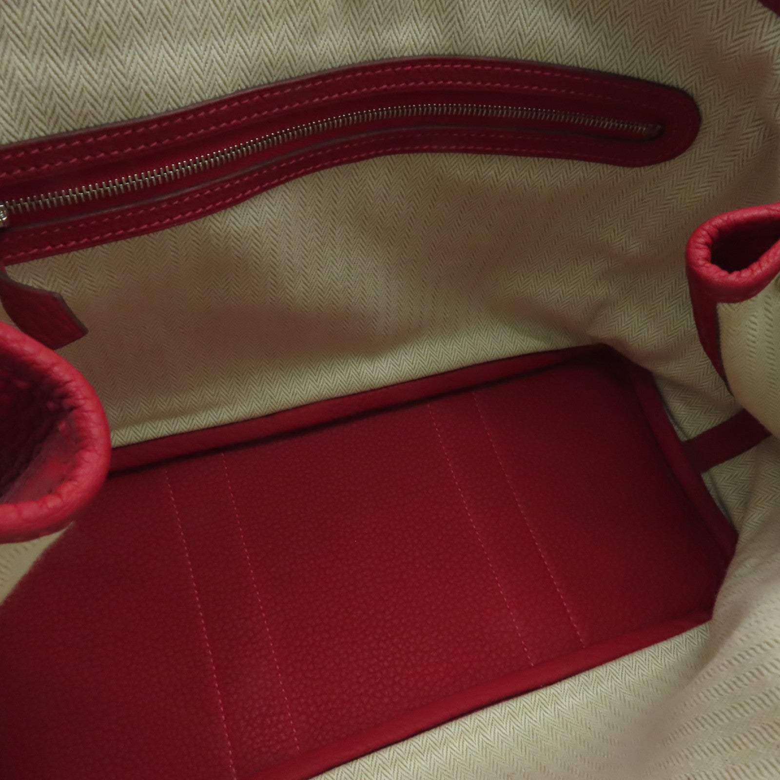 HERMES Negonda皮革Garden Party TPM銀扣手挽袋Rouge Casaque紅色