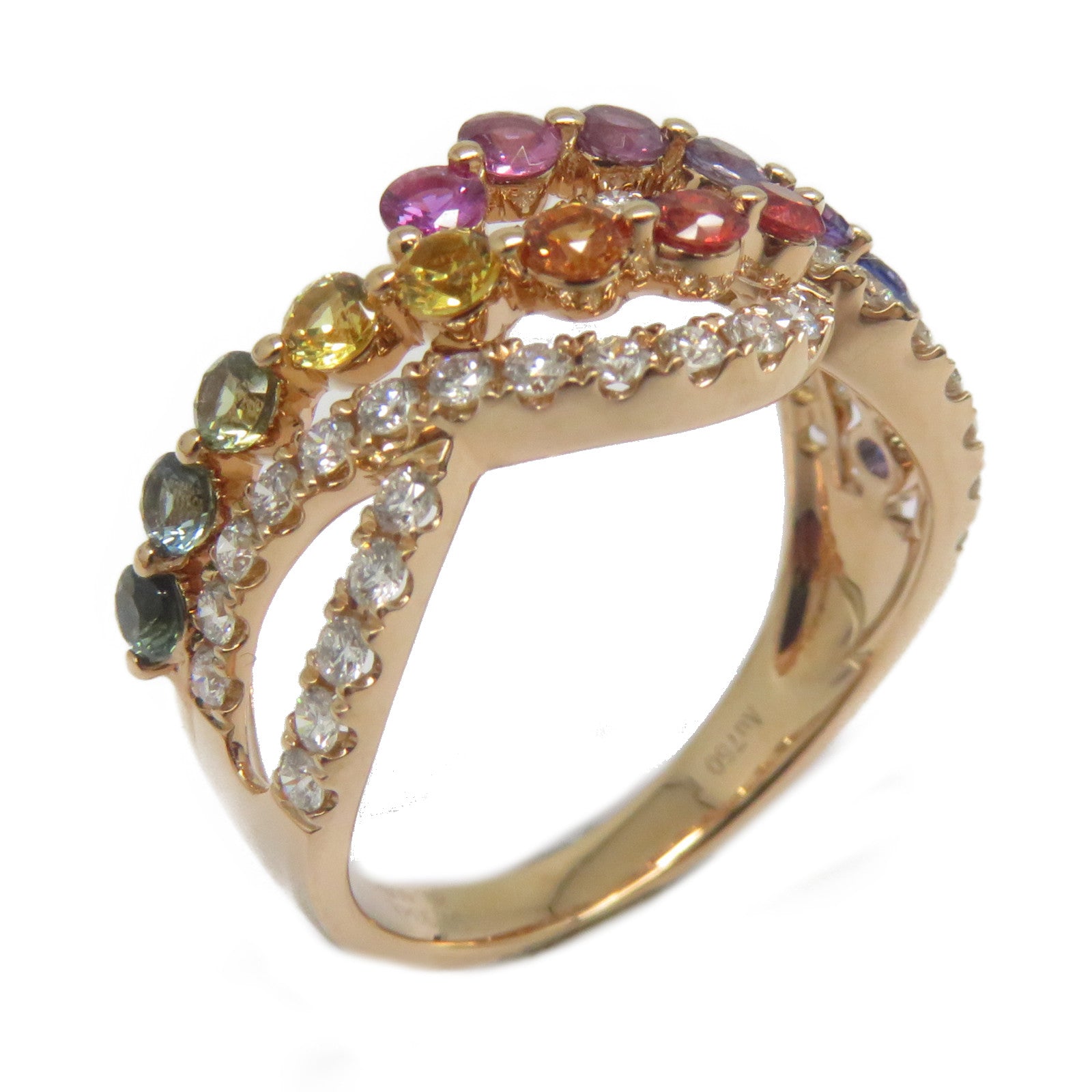 JEWELRY 【激減優惠】18K玫瑰金Multi Sapphire Diamond Ring 0.93ct彩色藍寶石/0.4ct鑽石戒指US#6