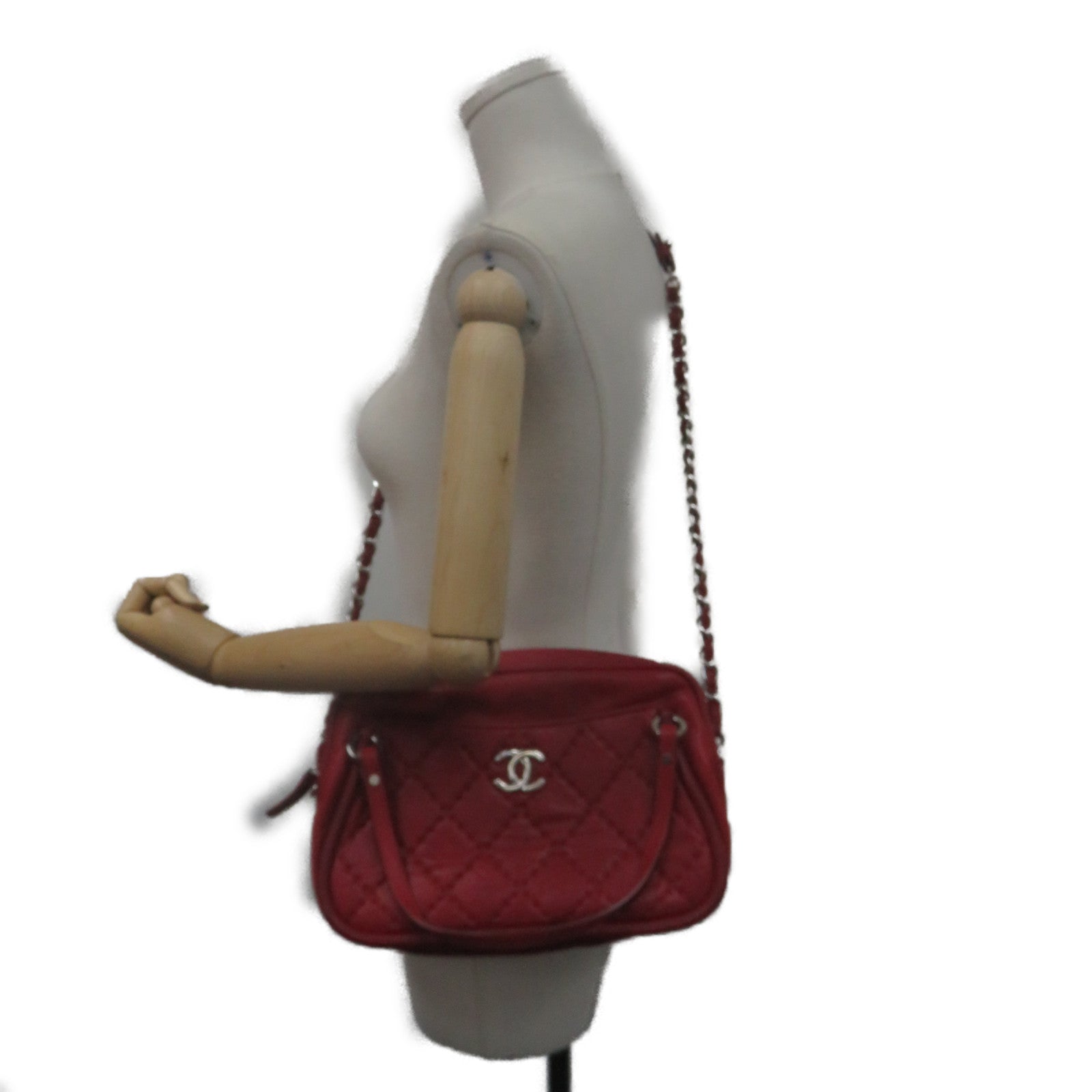 CHANEL 菱格牛皮皮革Shoulder Bag手挽肩背兩用袋紅色