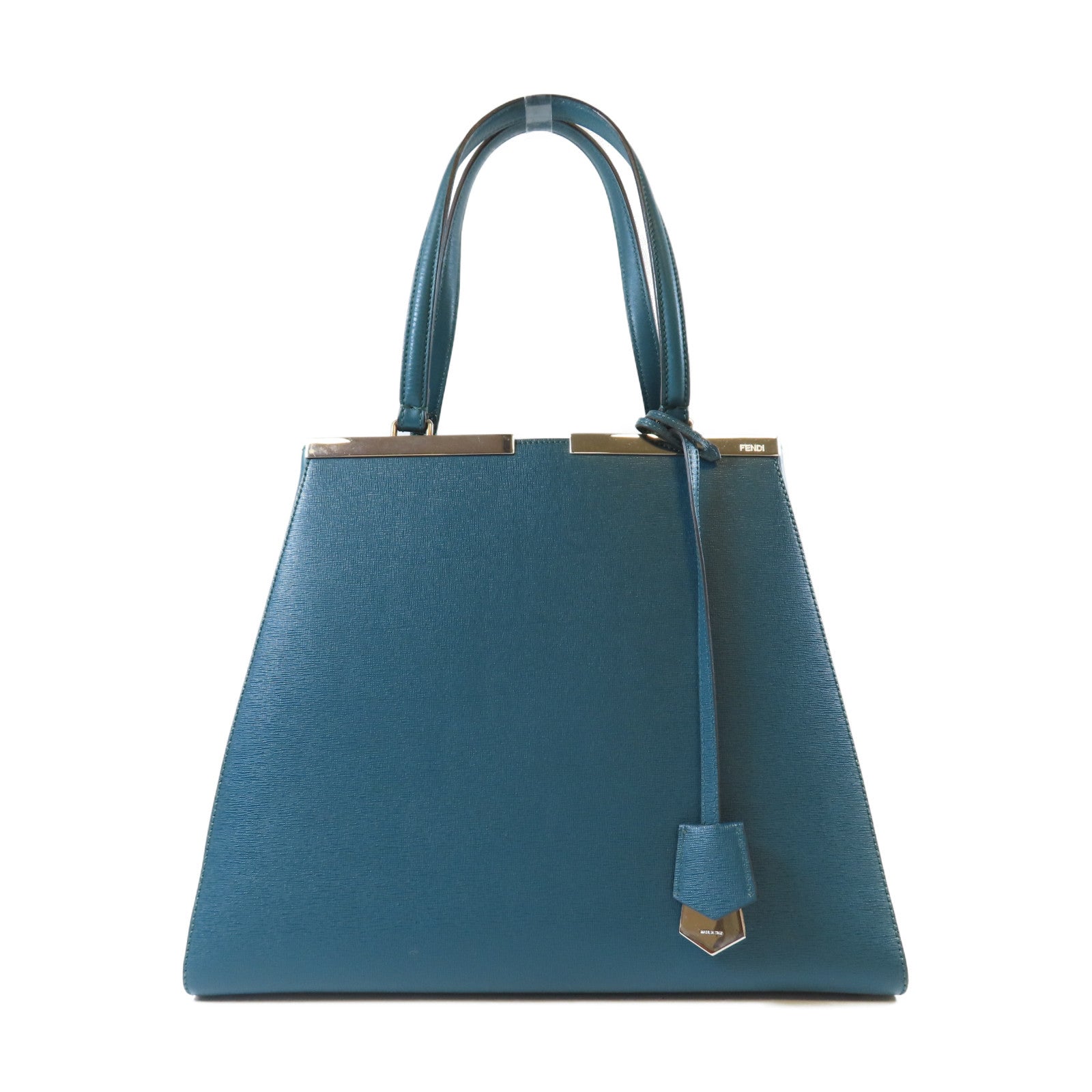 FENDI 牛皮皮革Tote bag銀扣肩背袋綠色