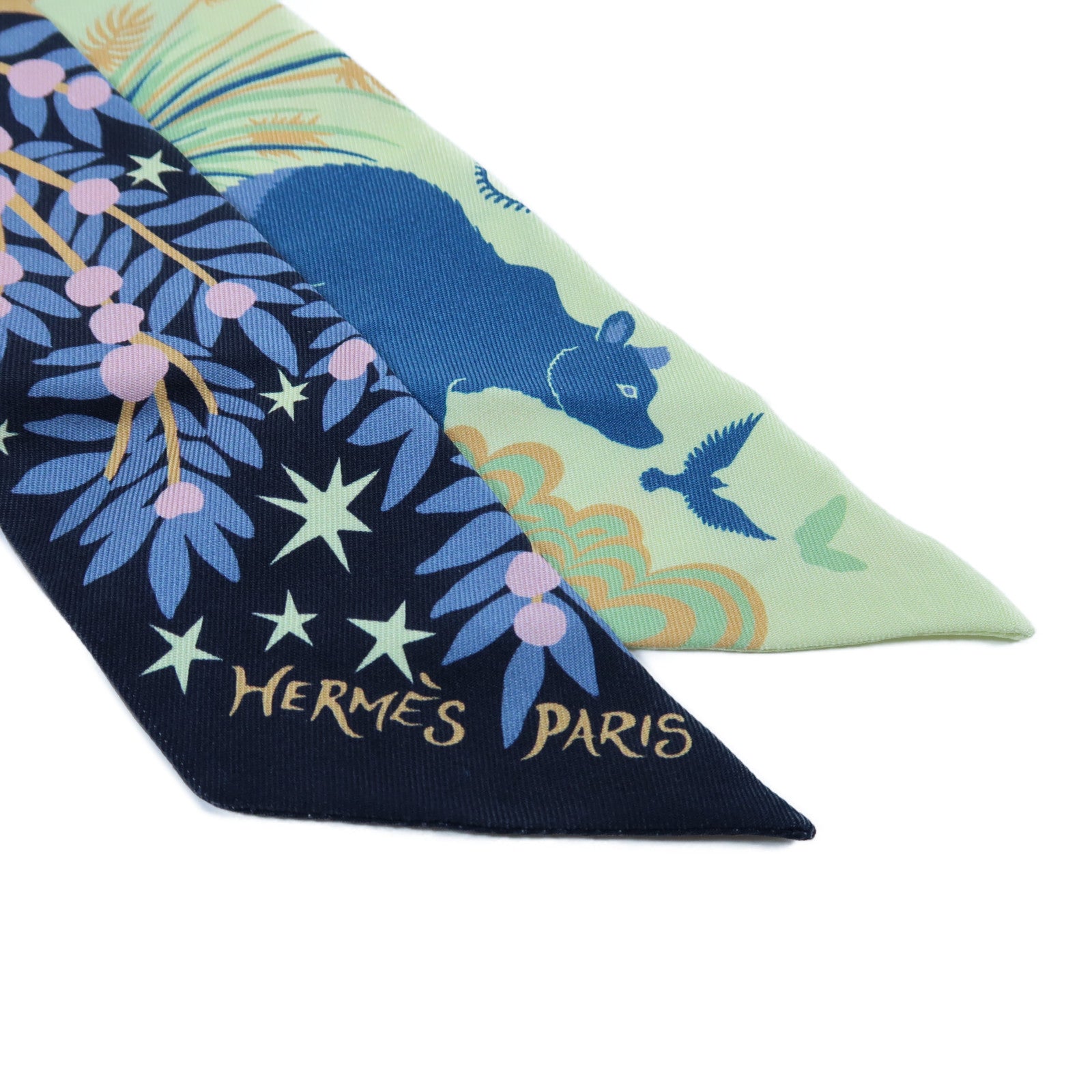 HERMES 絲質Twilly Scarf絲巾藍色/黃色
