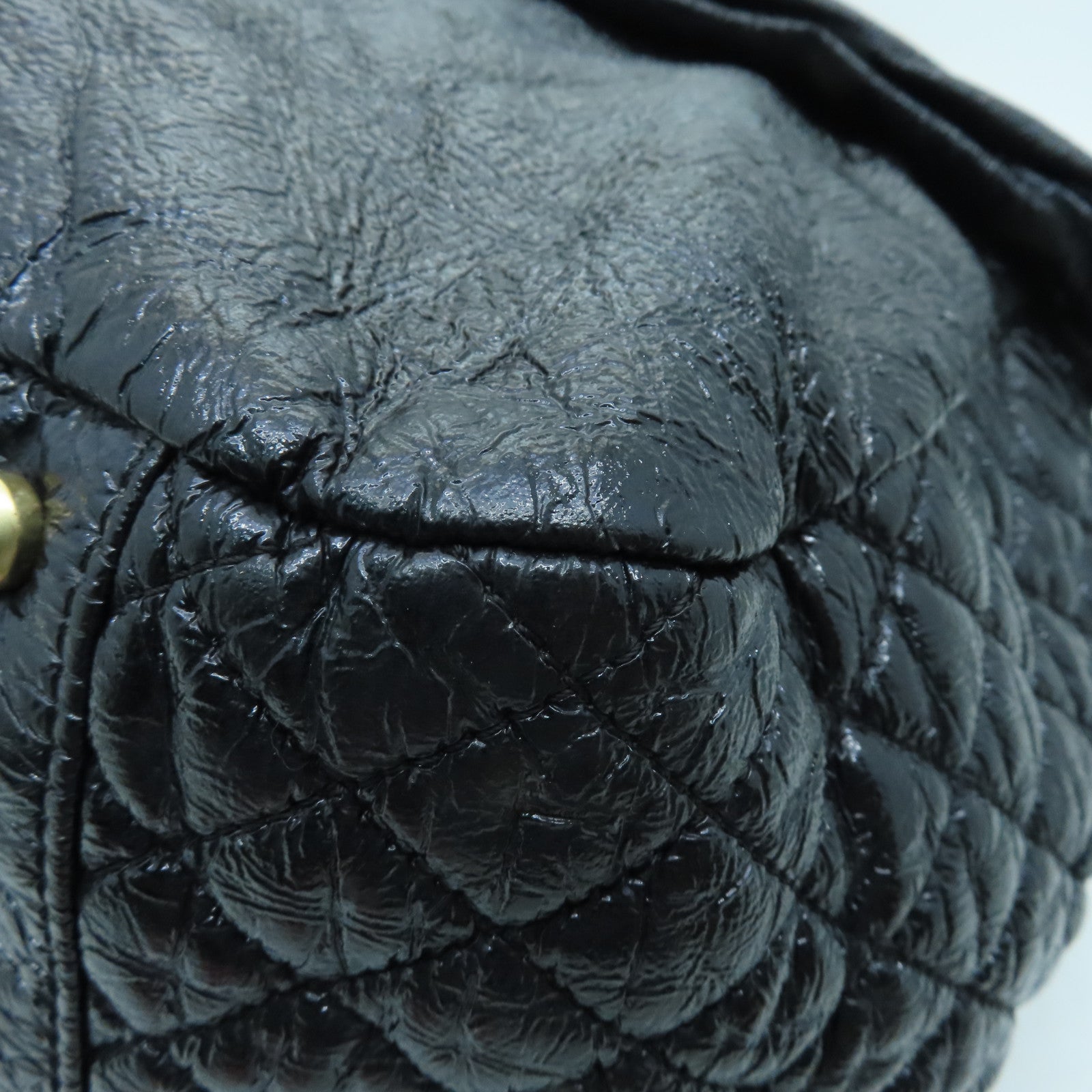 CHANEL coated canvas Chain Shoulder Bag gold buckle chain shoulder bag black