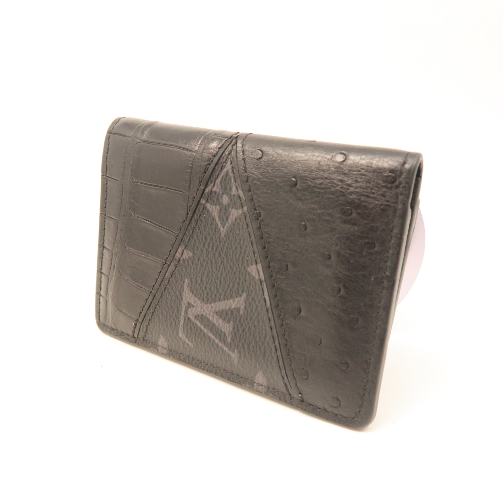 LOUIS VUITTON Monogram Eclipse Crocodile/Ostrich Leather Card Case Black