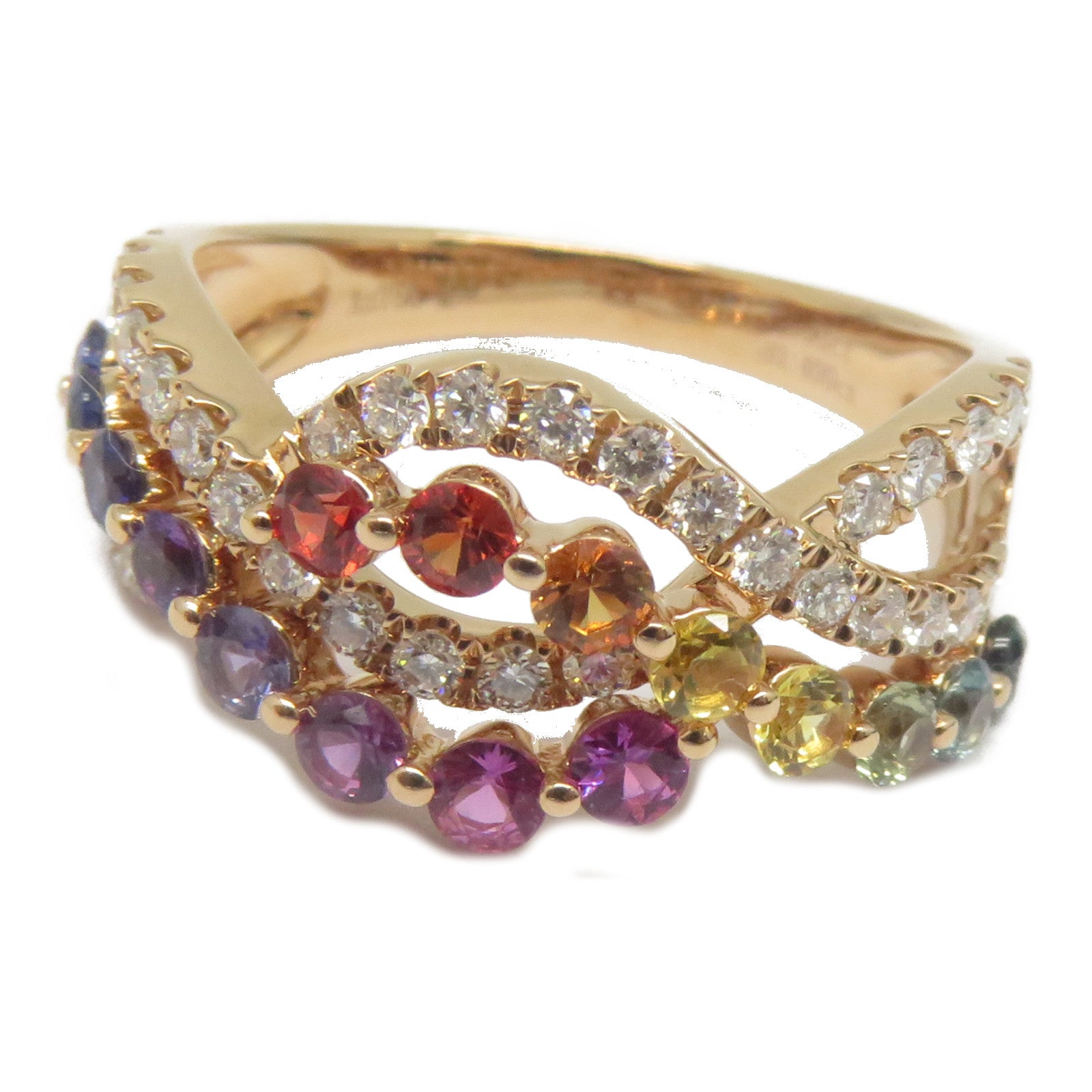 JEWELRY 【激減優惠】18K玫瑰金Multi Sapphire Diamond Ring 0.93ct彩色藍寶石/0.4ct鑽石戒指US#6