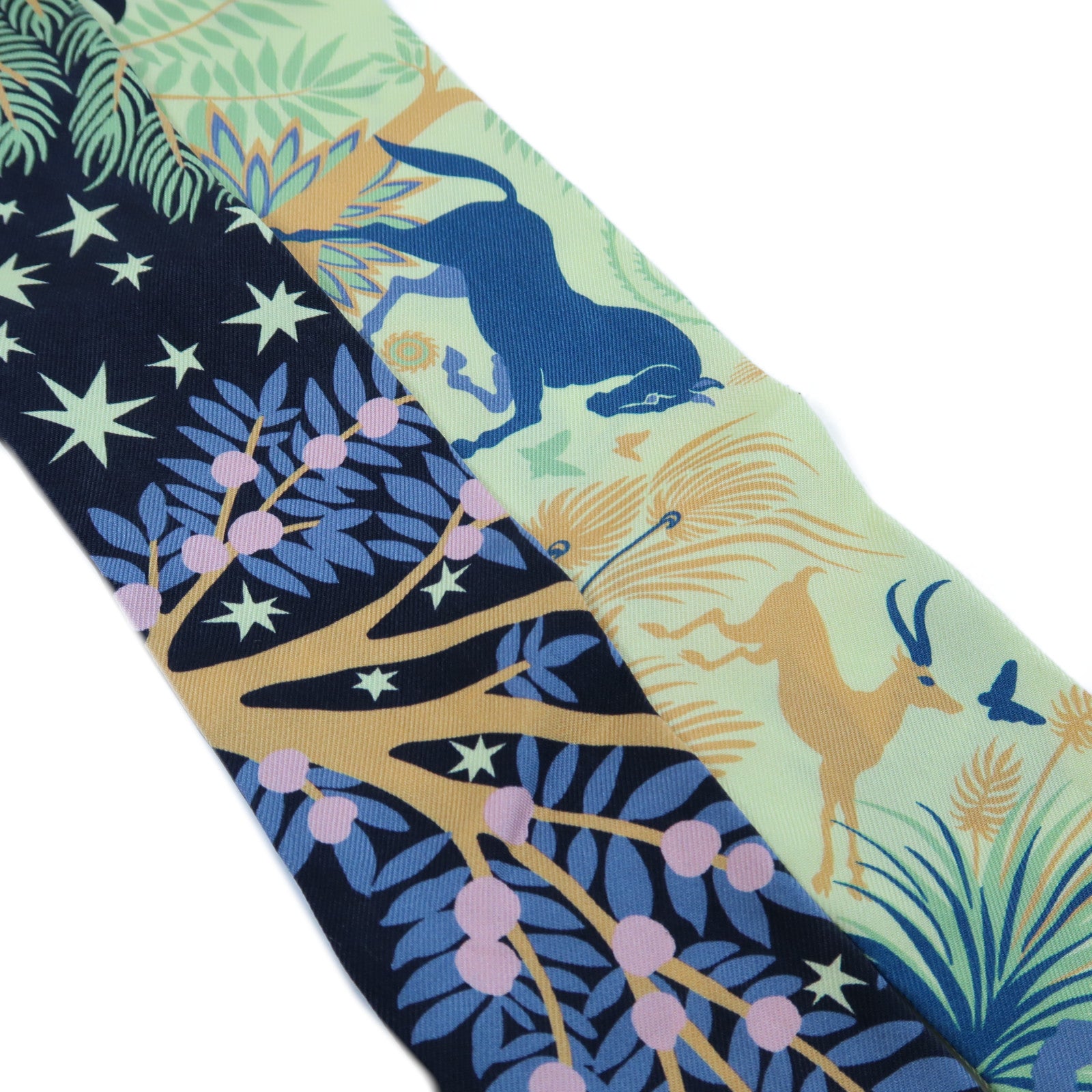 HERMES 絲質Twilly Scarf絲巾藍色/黃色
