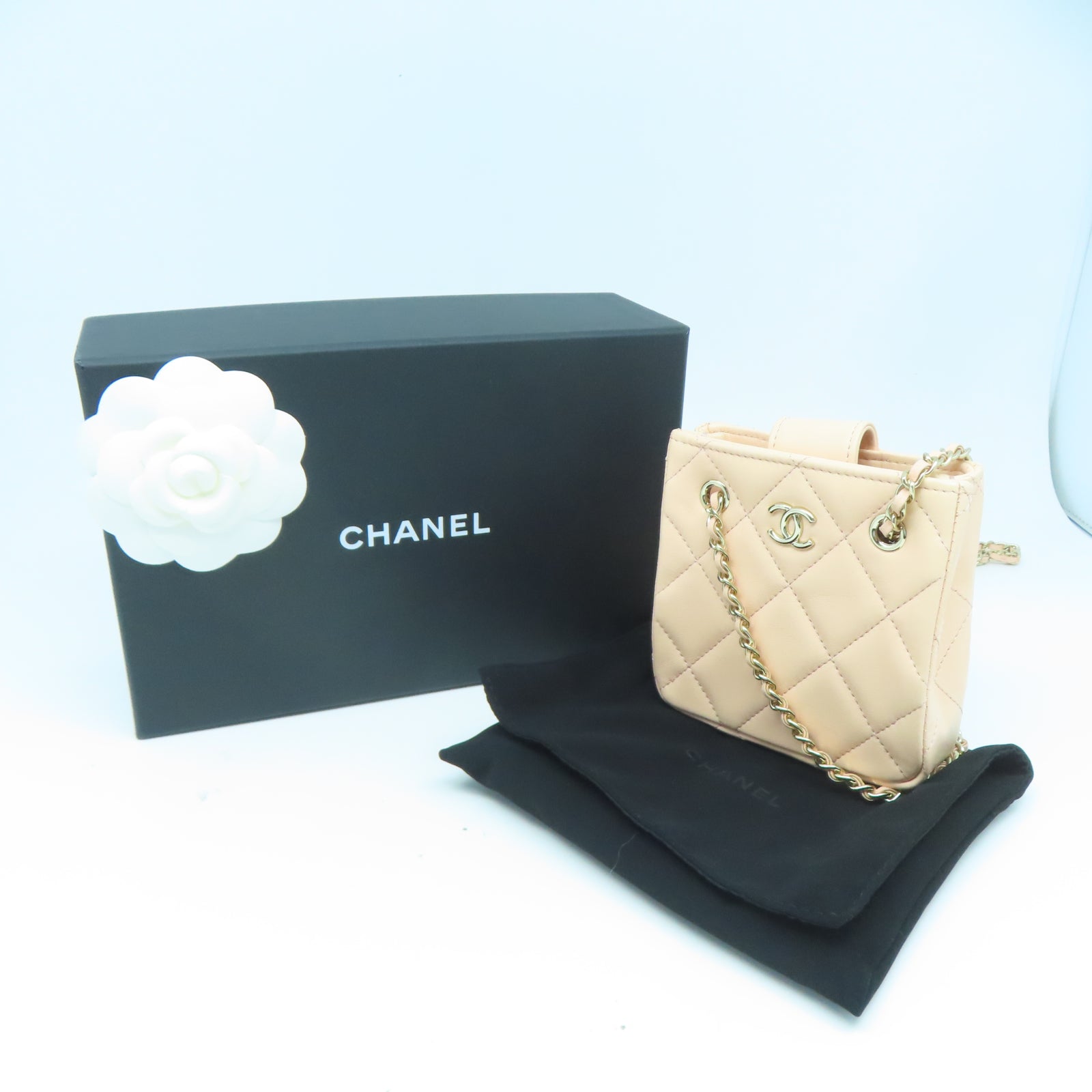 CHANEL 菱格羊皮皮革Shoulder Bag金扣鏈帶肩背袋粉紅色