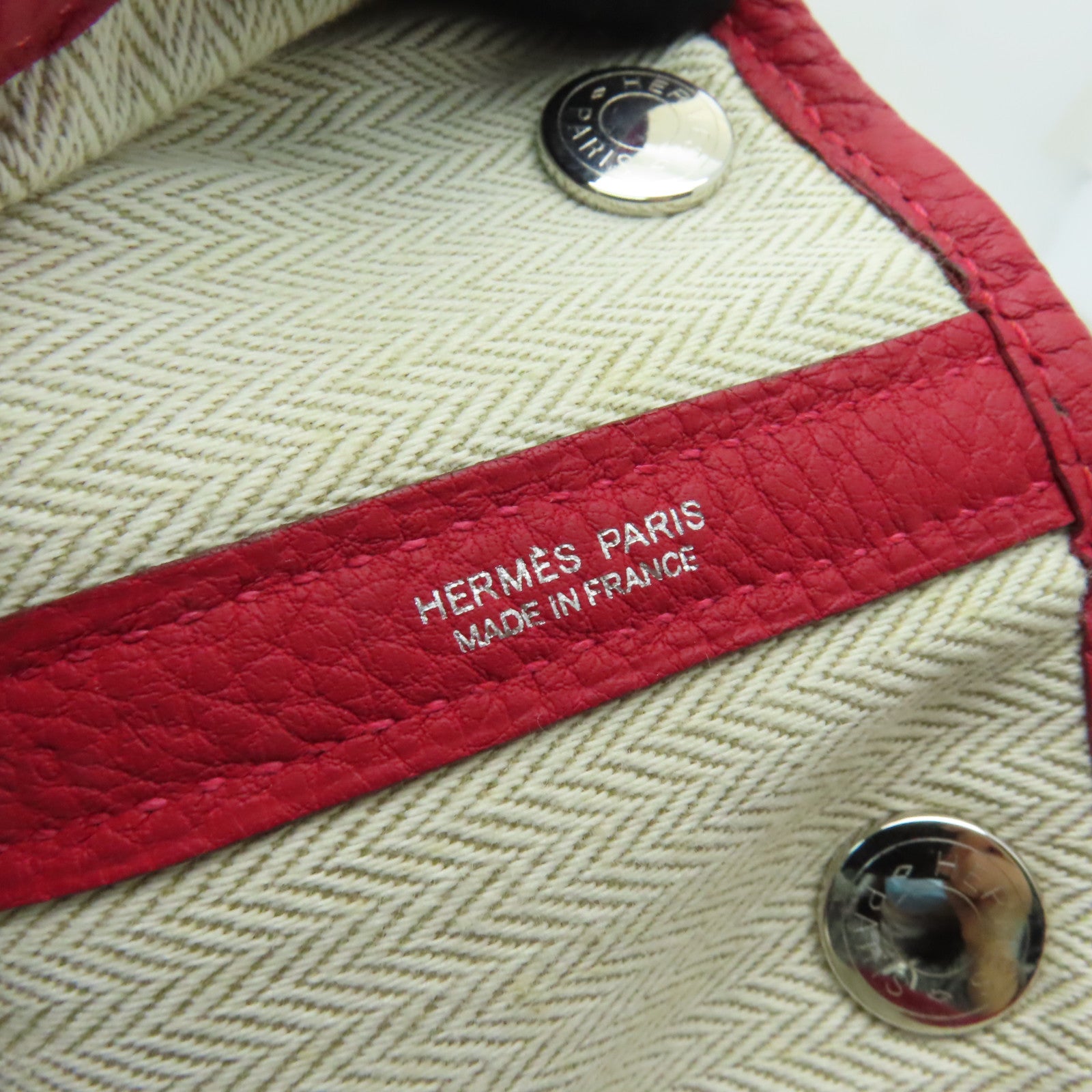 HERMES Negonda皮革Garden Party TPM銀扣手挽袋Rouge Casaque紅色