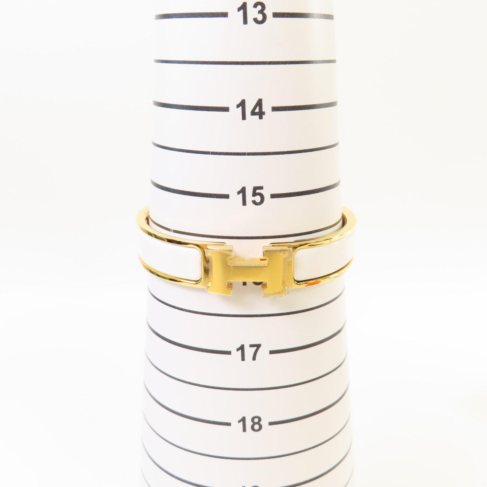 HERMES 金屬/琺瑯Clic H Bracelet金扣手鐲Blanc白色/金色