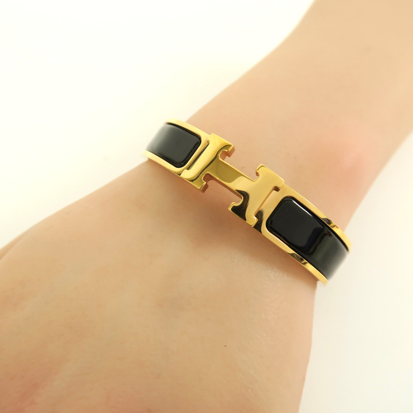 HERMES 金屬Clic H Bracelet金扣手鐲金色/黑色