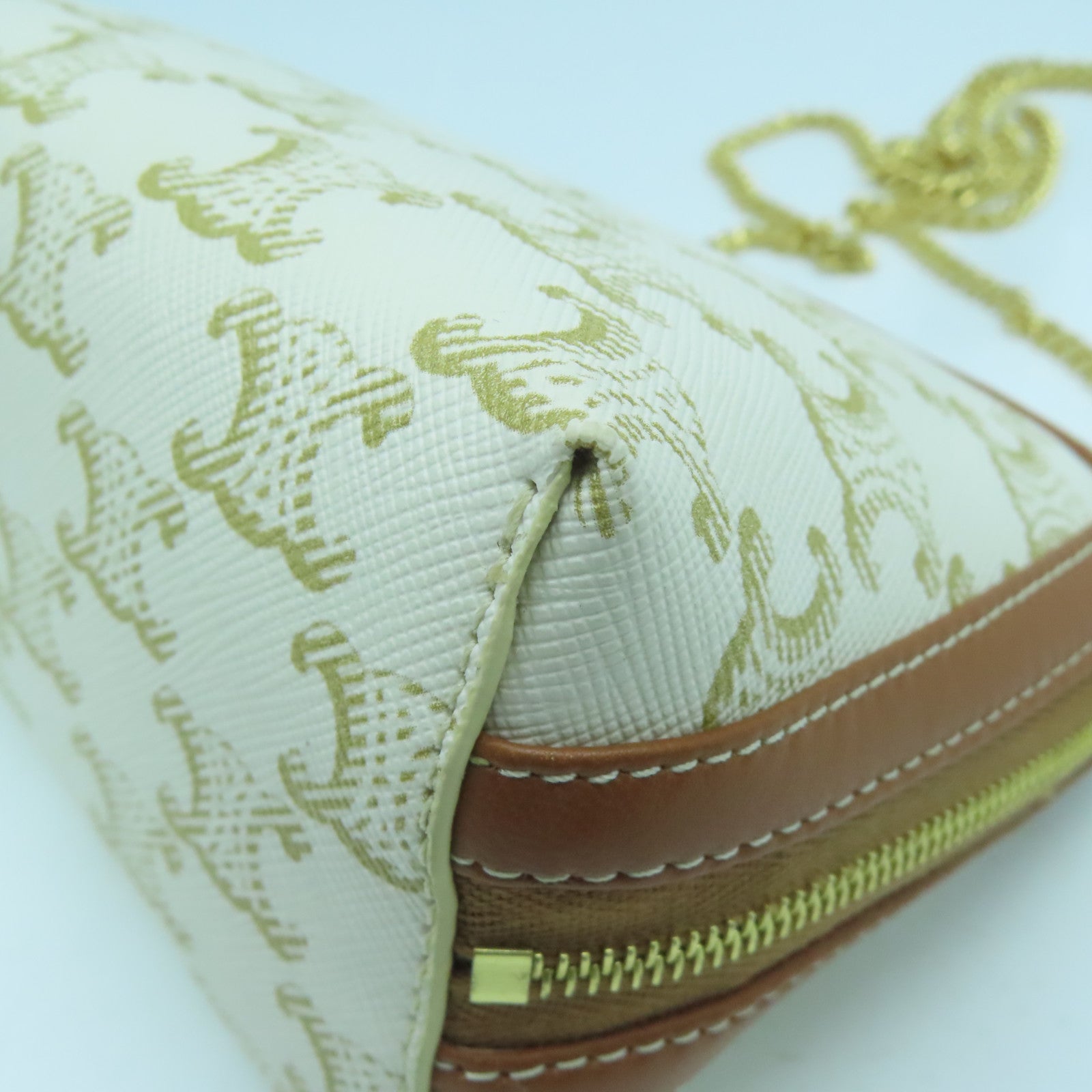 CELINE Coated Canvas Triomphe Gold Buckle Shoulder Bag White