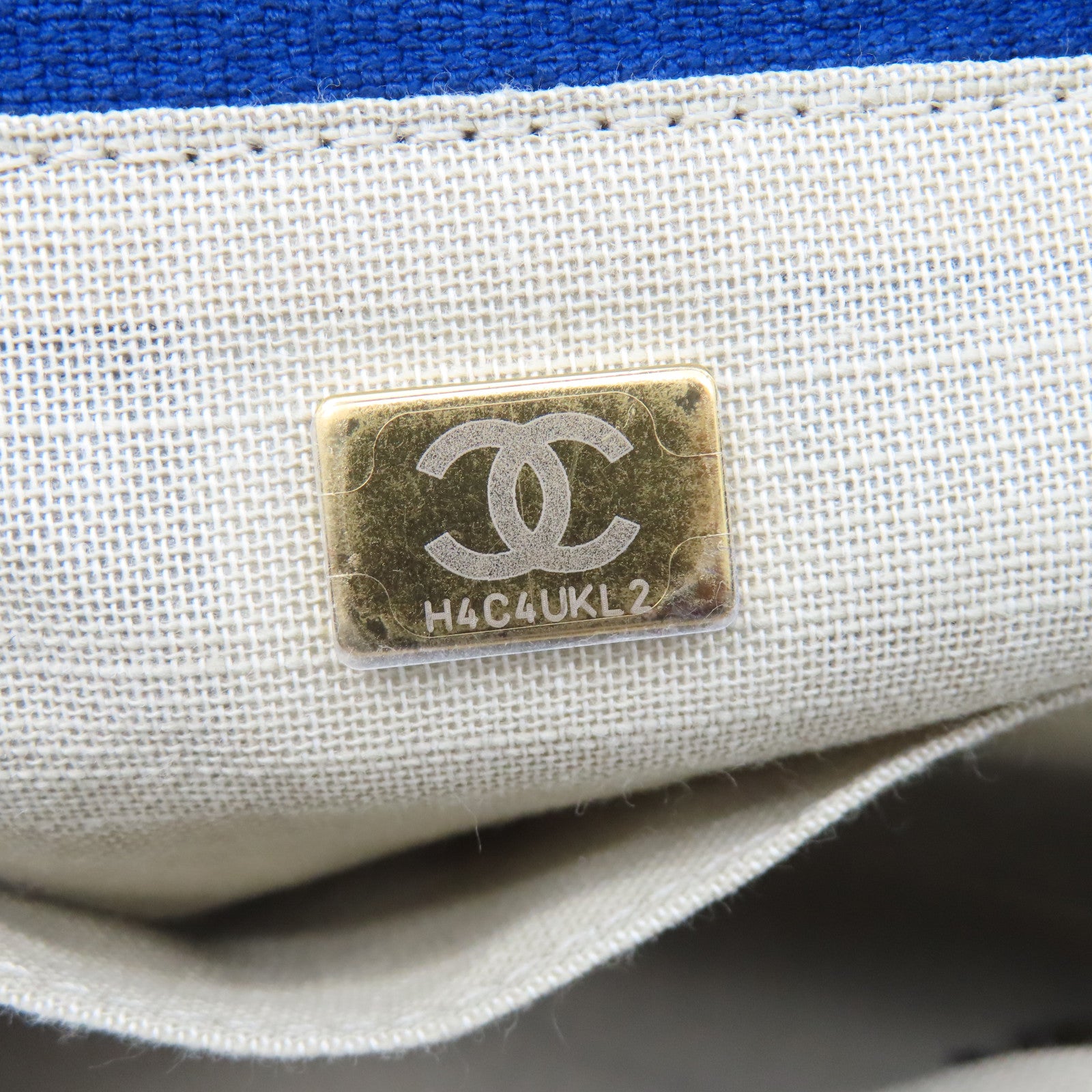 CHANEL 帆布Deauville銀扣手挽肩背兩用袋藍色