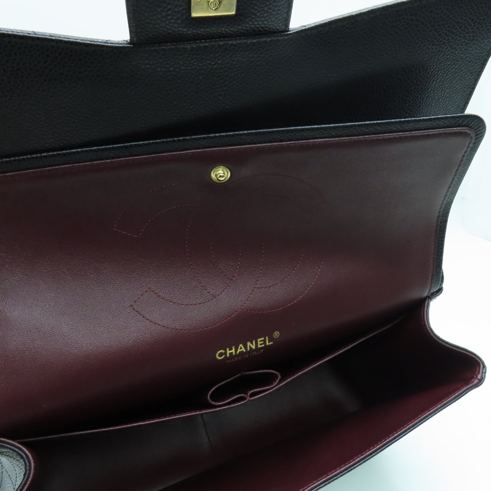 CHANEL 菱格牛皮皮革Jumbo Shoulder Bag金扣鏈帶肩背袋黑色