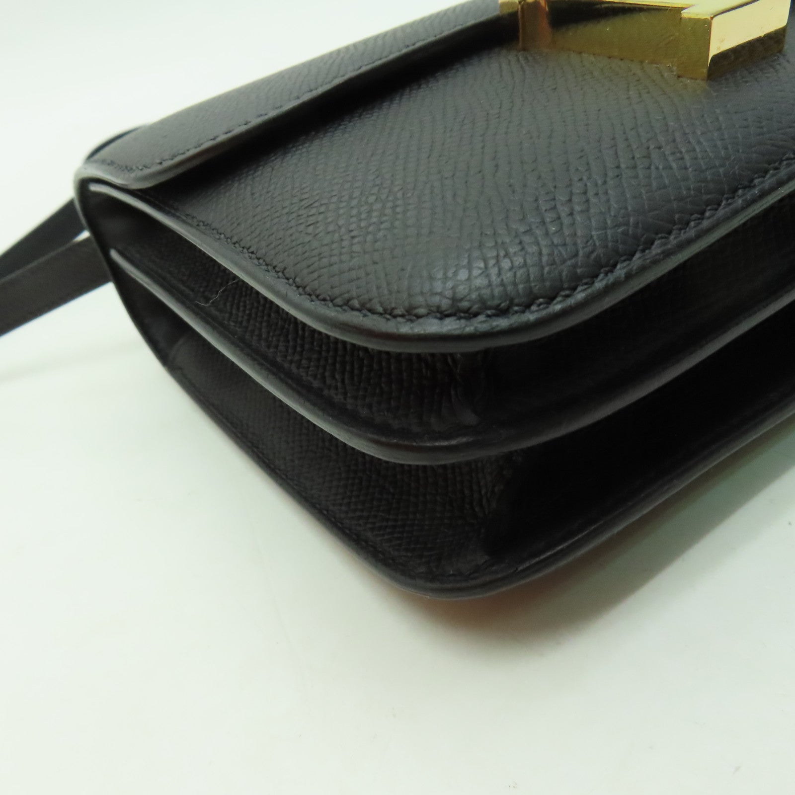 HERMES Epsom皮革Constance Mini金扣手挽肩背兩用袋黑色