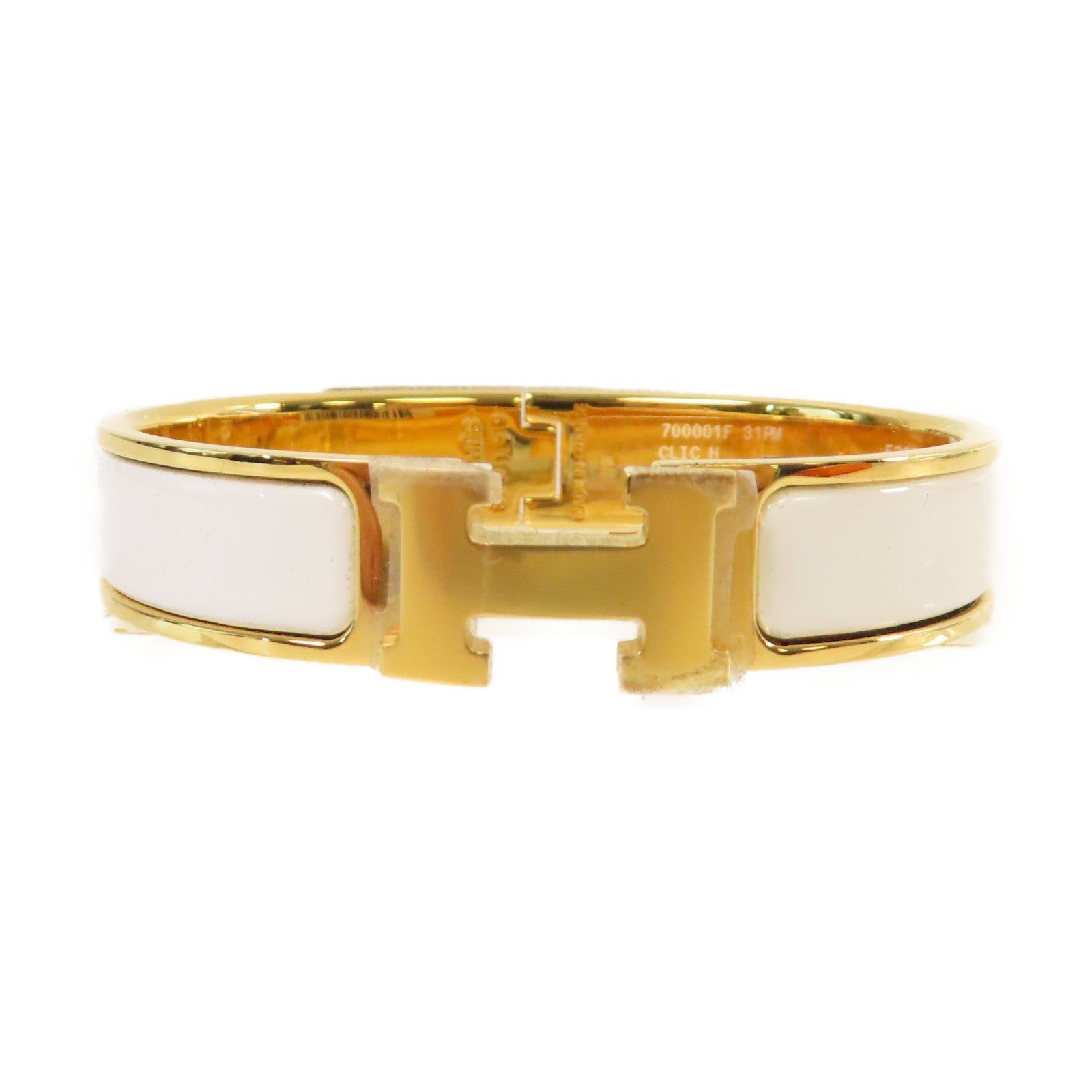 HERMES 金屬/琺瑯Clic H Bracelet金扣手鐲Blanc白色/金色