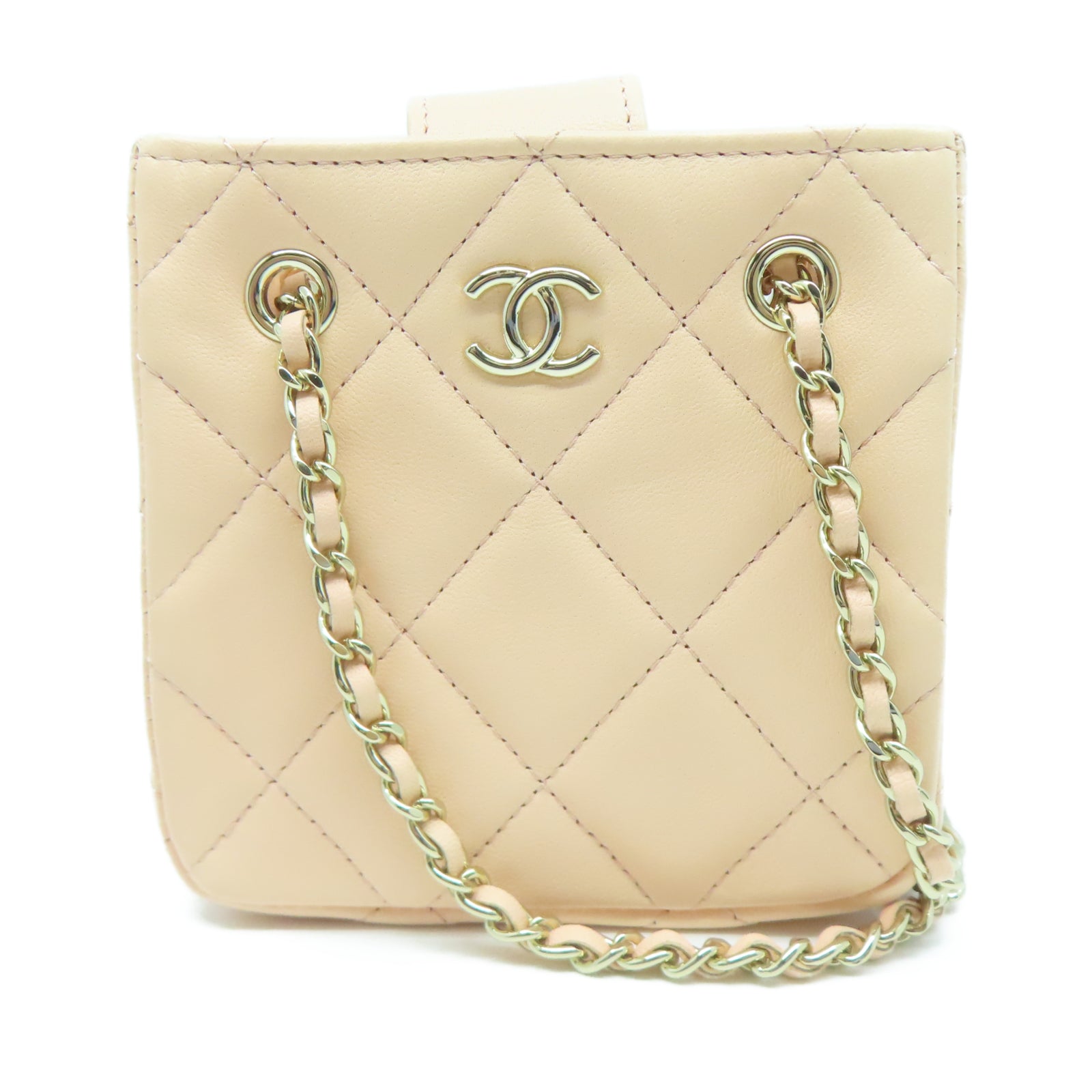 CHANEL 菱格羊皮皮革Shoulder Bag金扣鏈帶肩背袋粉紅色