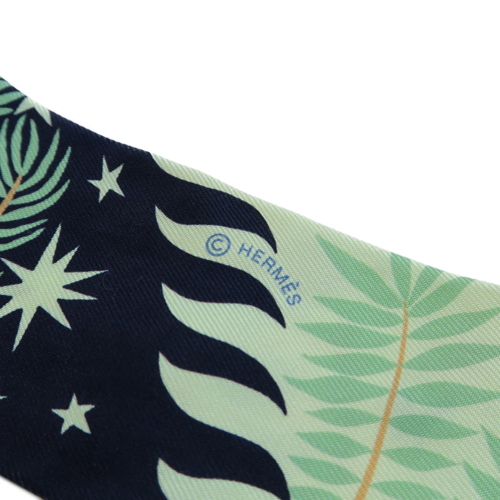 HERMES 絲質Twilly Scarf絲巾藍色/黃色
