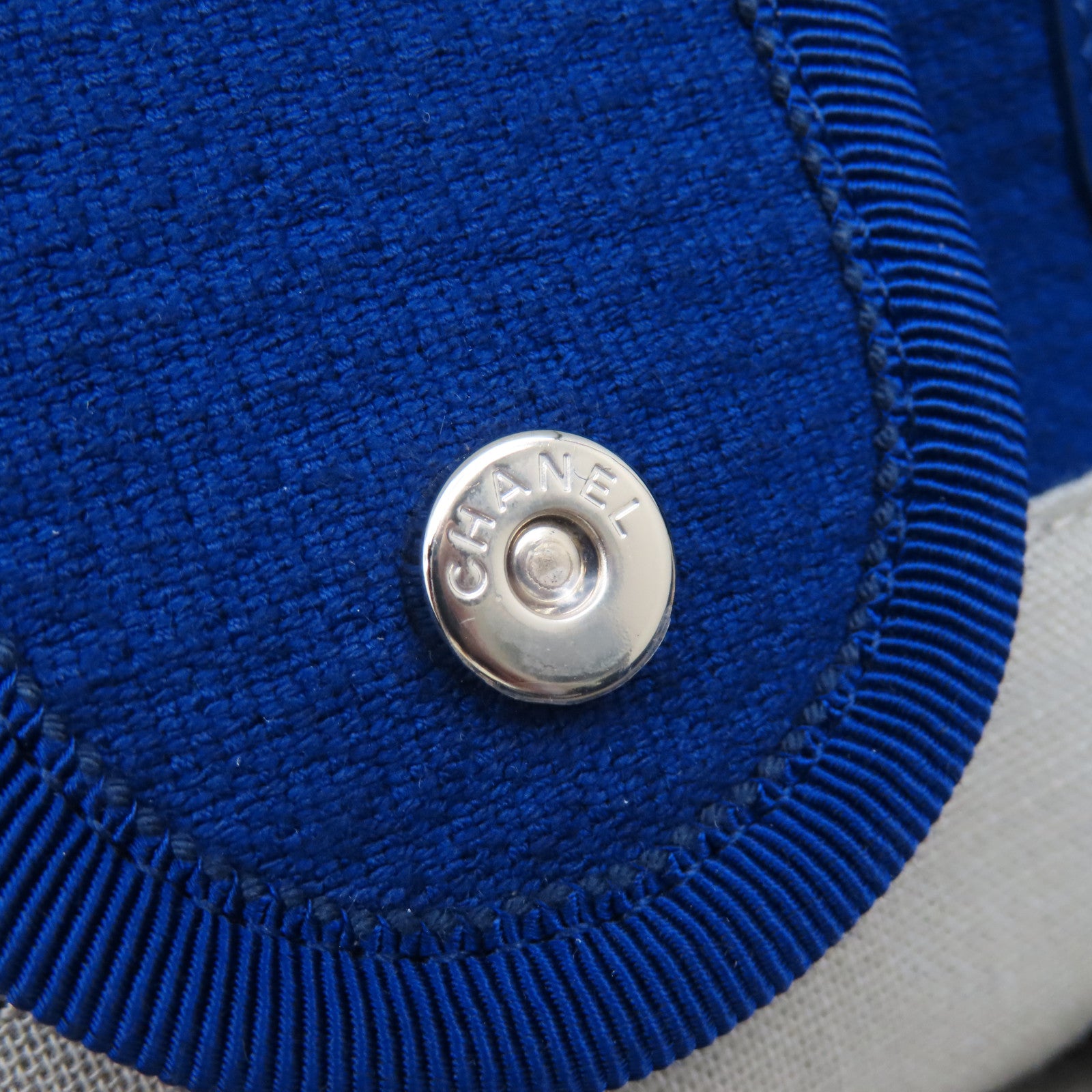 CHANEL 帆布Deauville銀扣手挽肩背兩用袋藍色