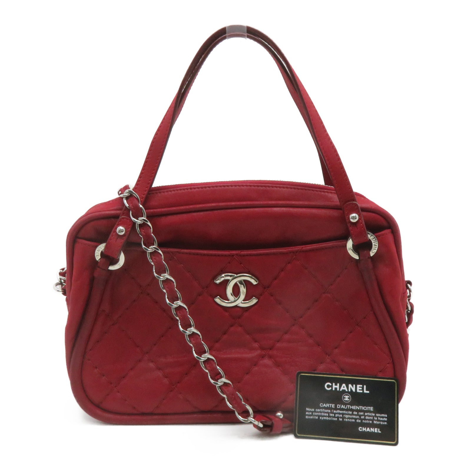 CHANEL 菱格牛皮皮革Shoulder Bag手挽肩背兩用袋紅色