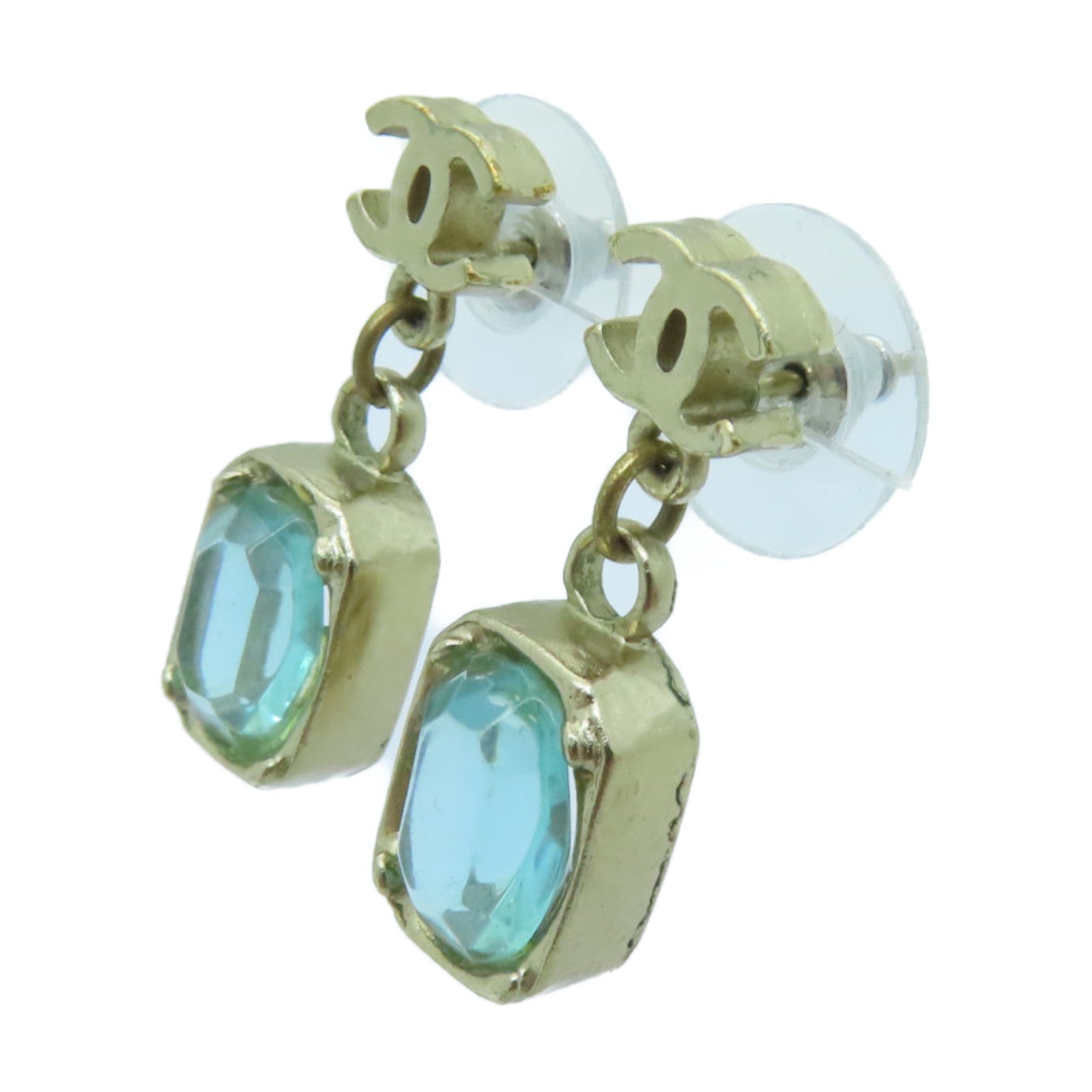 CHANEL Metal/PVC Earrings Gold/Blue
