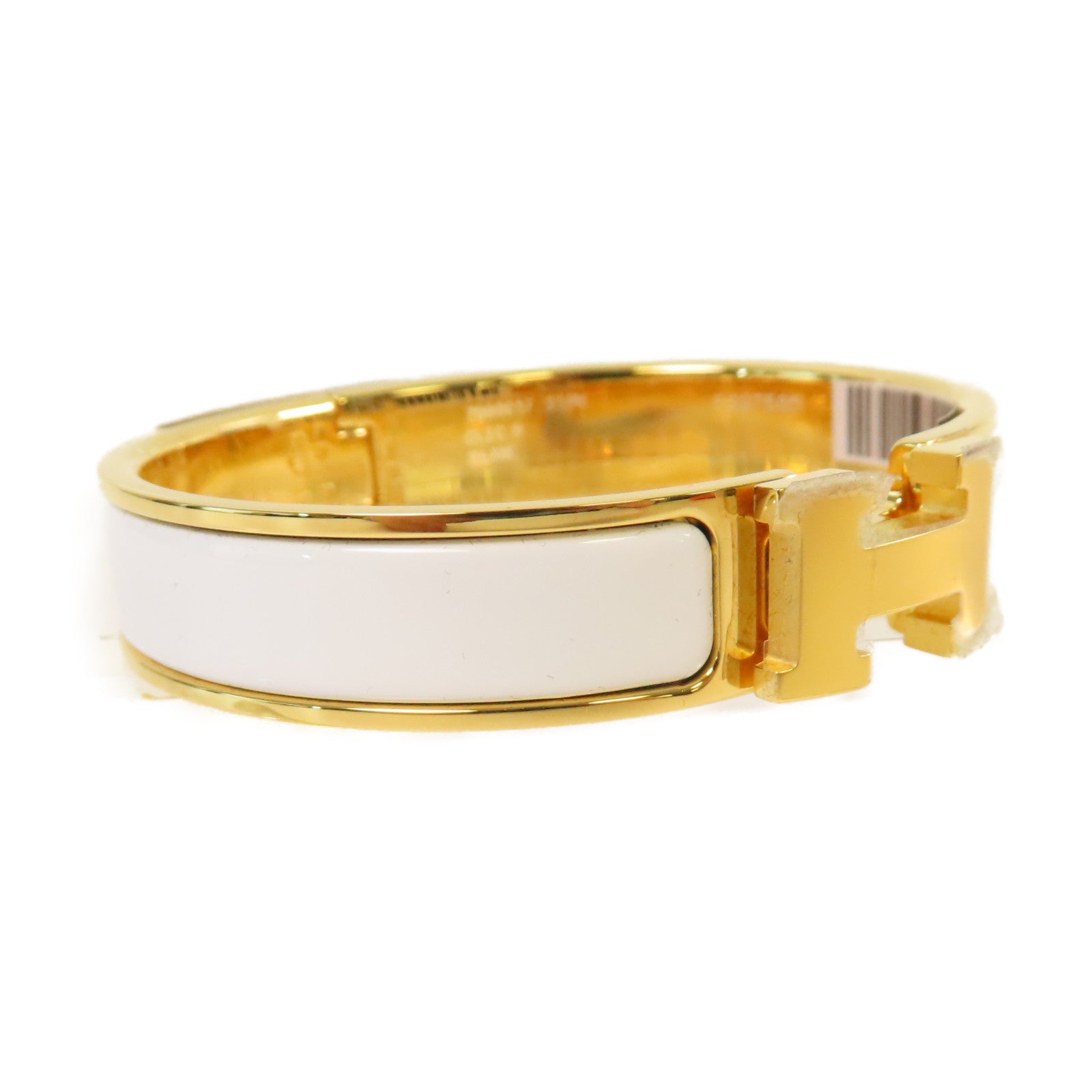 HERMES 金屬/琺瑯Clic H Bracelet金扣手鐲Blanc白色/金色