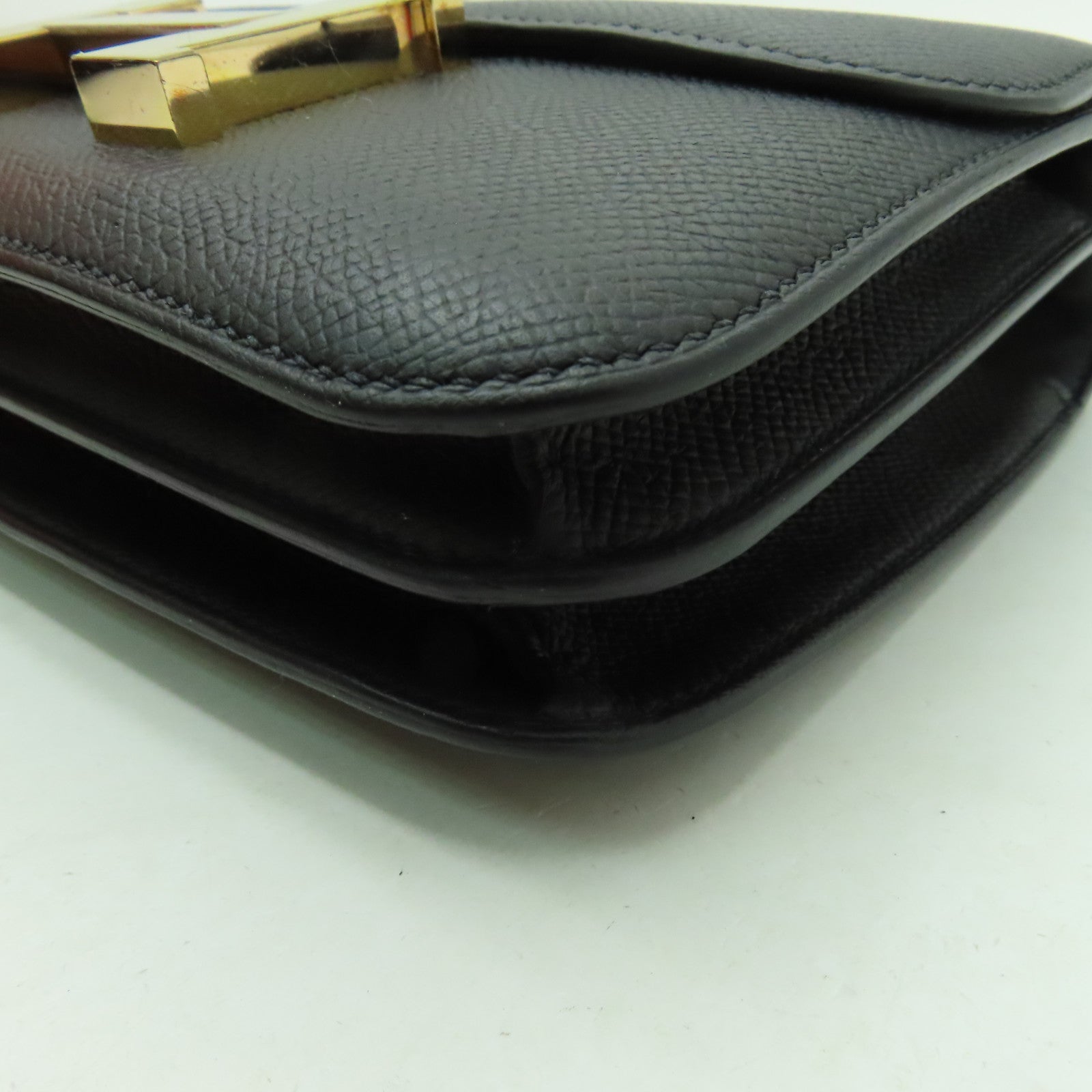 HERMES Epsom皮革Constance Mini金扣手挽肩背兩用袋黑色