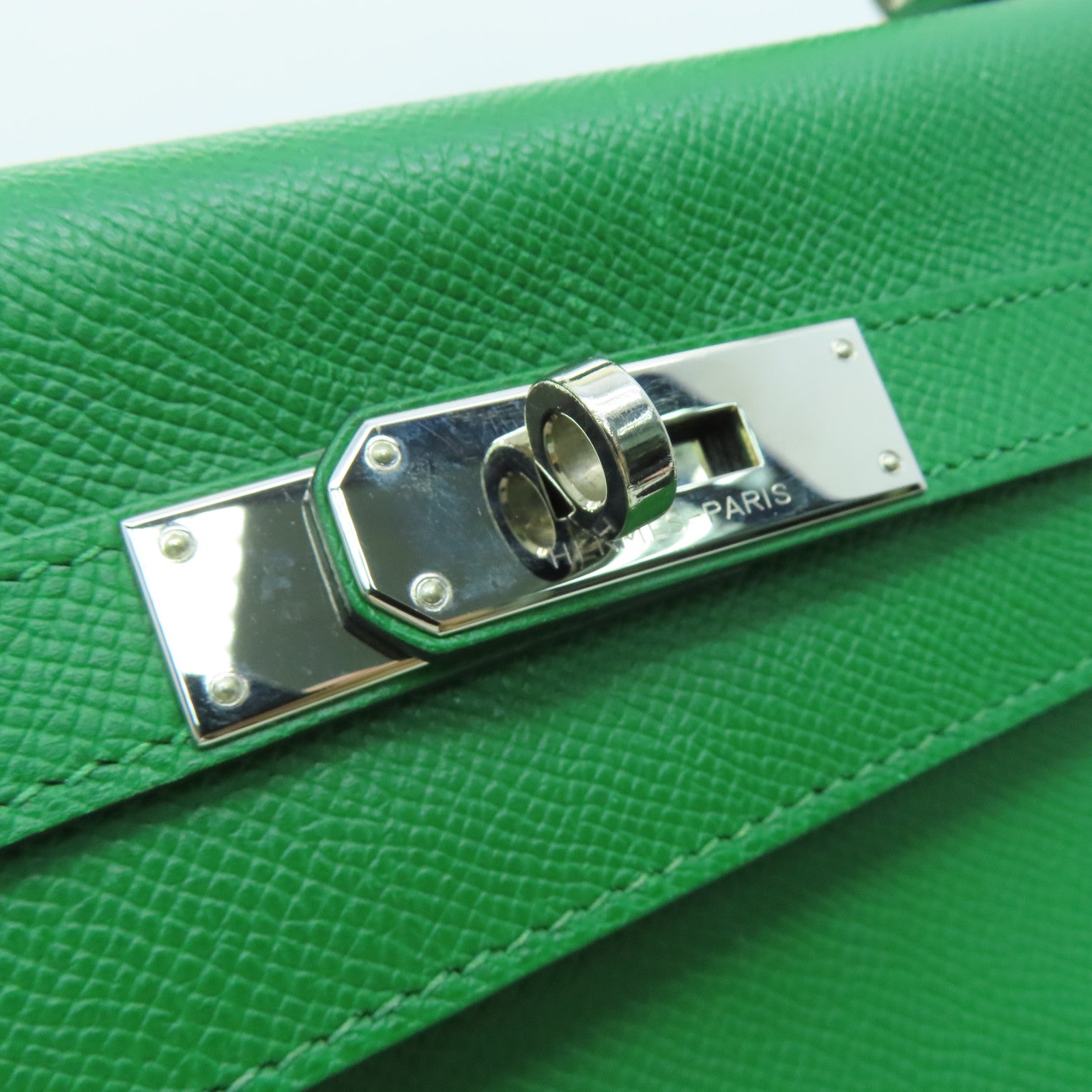 HERMES 【激减优惠】Epsom皮革Kelly 32银扣手挽肩背两用袋Bengale/绿色